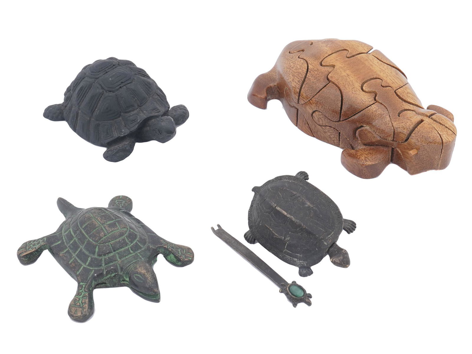 ASIAN SET OF TURTLE FIGURINES BRONZE BELT BUCKLE (1 of 10)