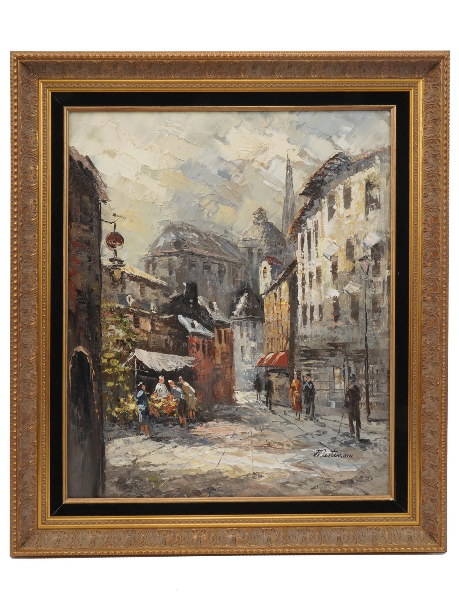 ATTRIBUTED TO LUKE MARTINEAU PARIS OIL PAINTING: Attributed to Luke Martineau, English, British, born 1970, oil painting on board depicting a Parisienne cityscape in the manner of Impressionism. Signed lower right. Framed. Luke Martineau is a Britis