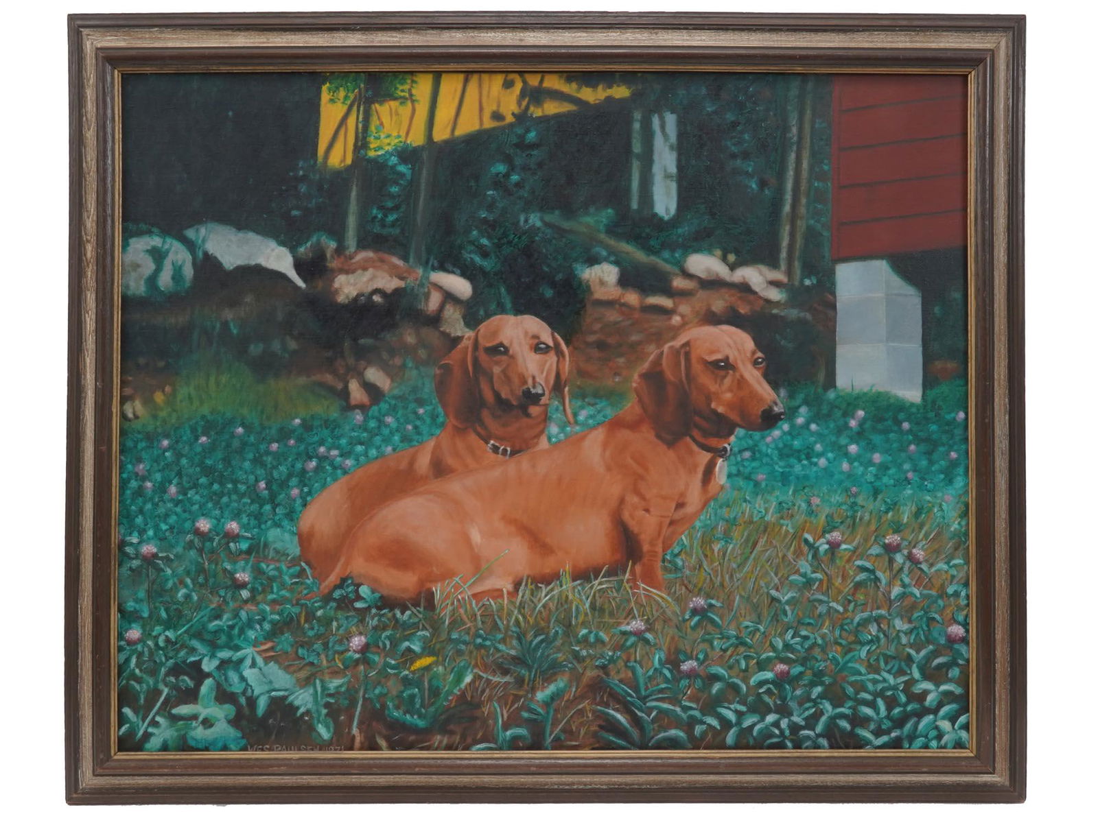 AMERICAN SCHOOL DOGS PORTRAIT OIL PAINTING SIGNED (1 of 6)
