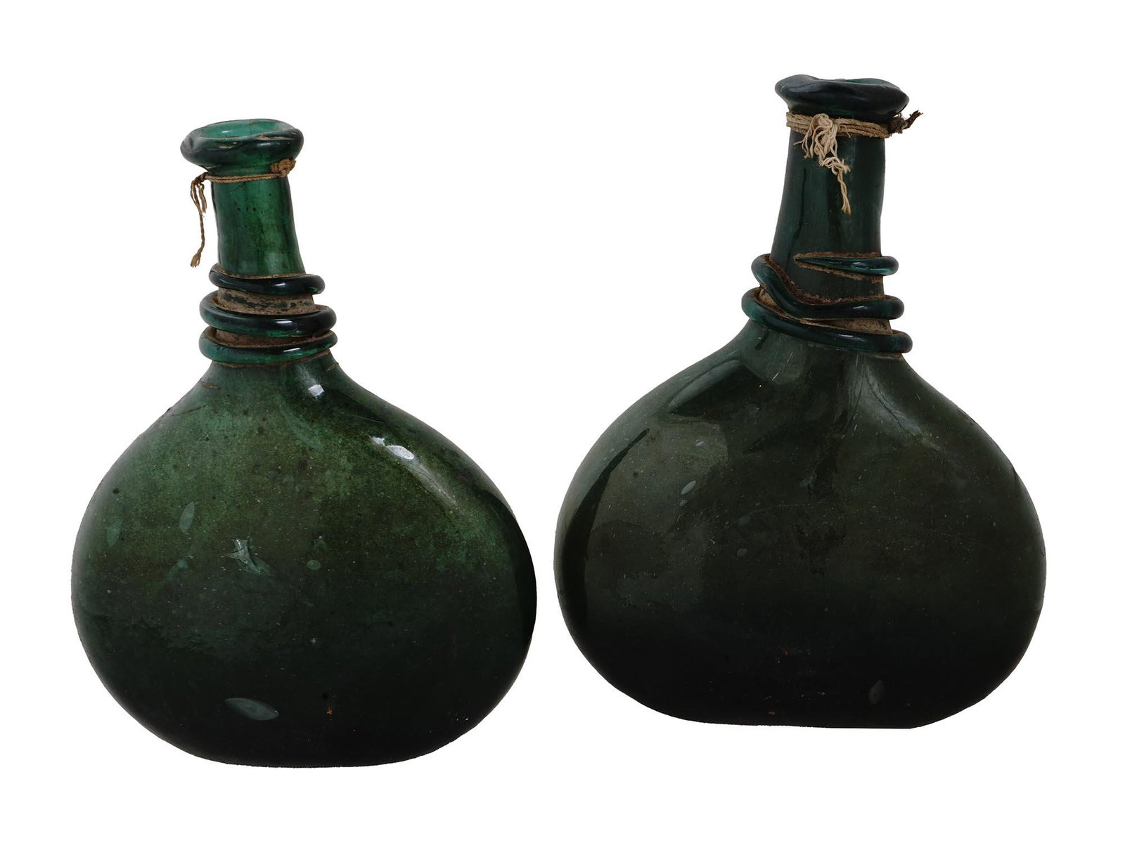 ANTIQUE 18TH C. HAND BLOWN GREEN GLASS BOTTLES (1 of 6)