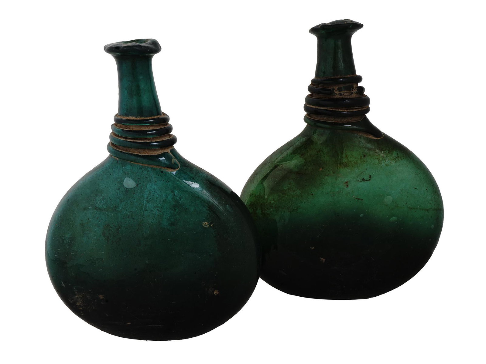 ANTIQUE 18TH C. HAND BLOWN GREEN GLASS BOTTLES (1 of 10)