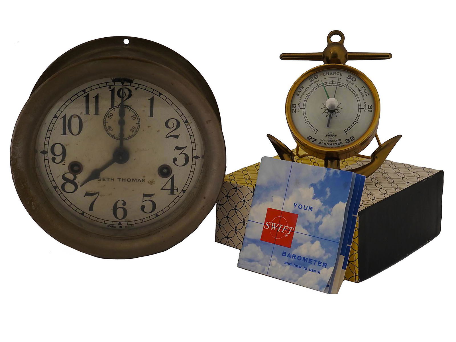 ANTIQUE AND VINTAGE NAUTICAL CLOCK AND BAROMETER (1 of 8)