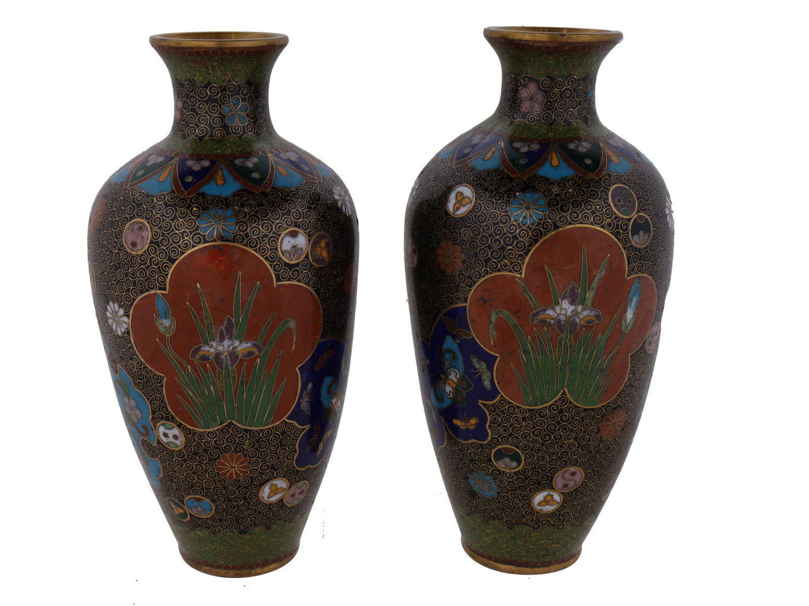 ANTIQUE JAPANESE CLOISONNE ENAMEL BUTTERFLY VASES (1 of 6)