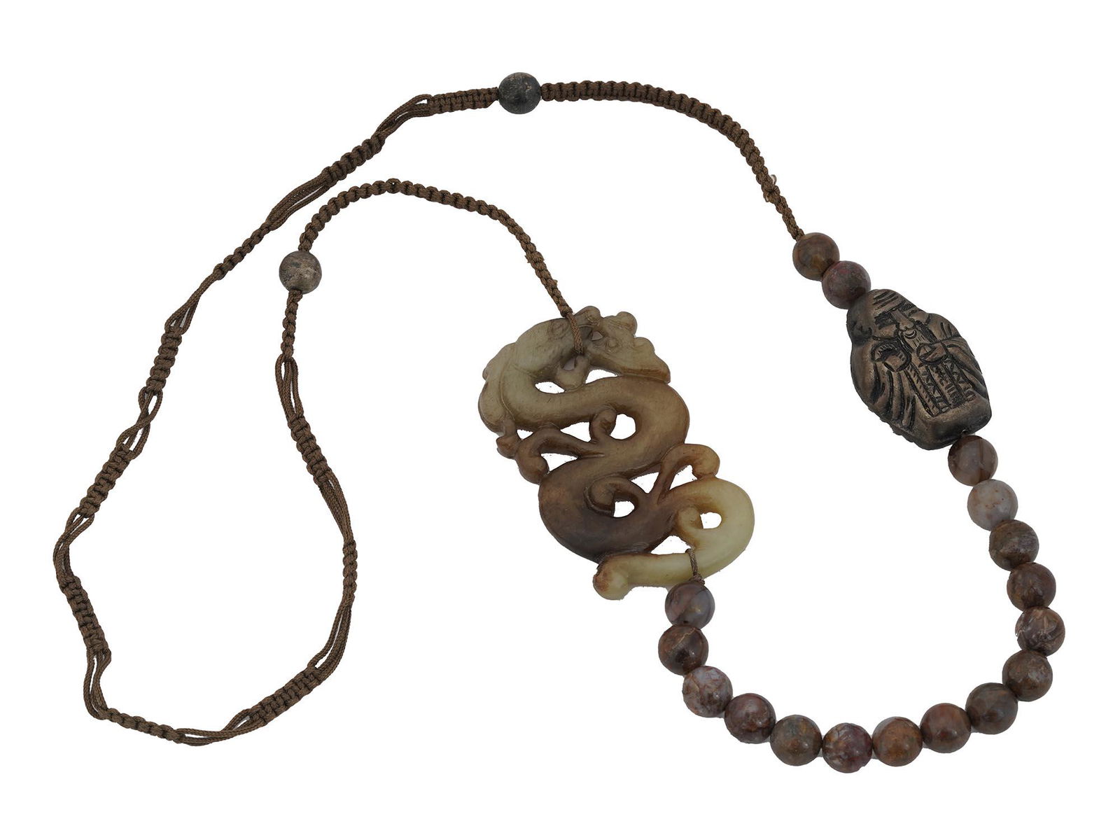 VINTAGE CHINESE JADE DRAGON AMULET NECKLACE (1 of 8)