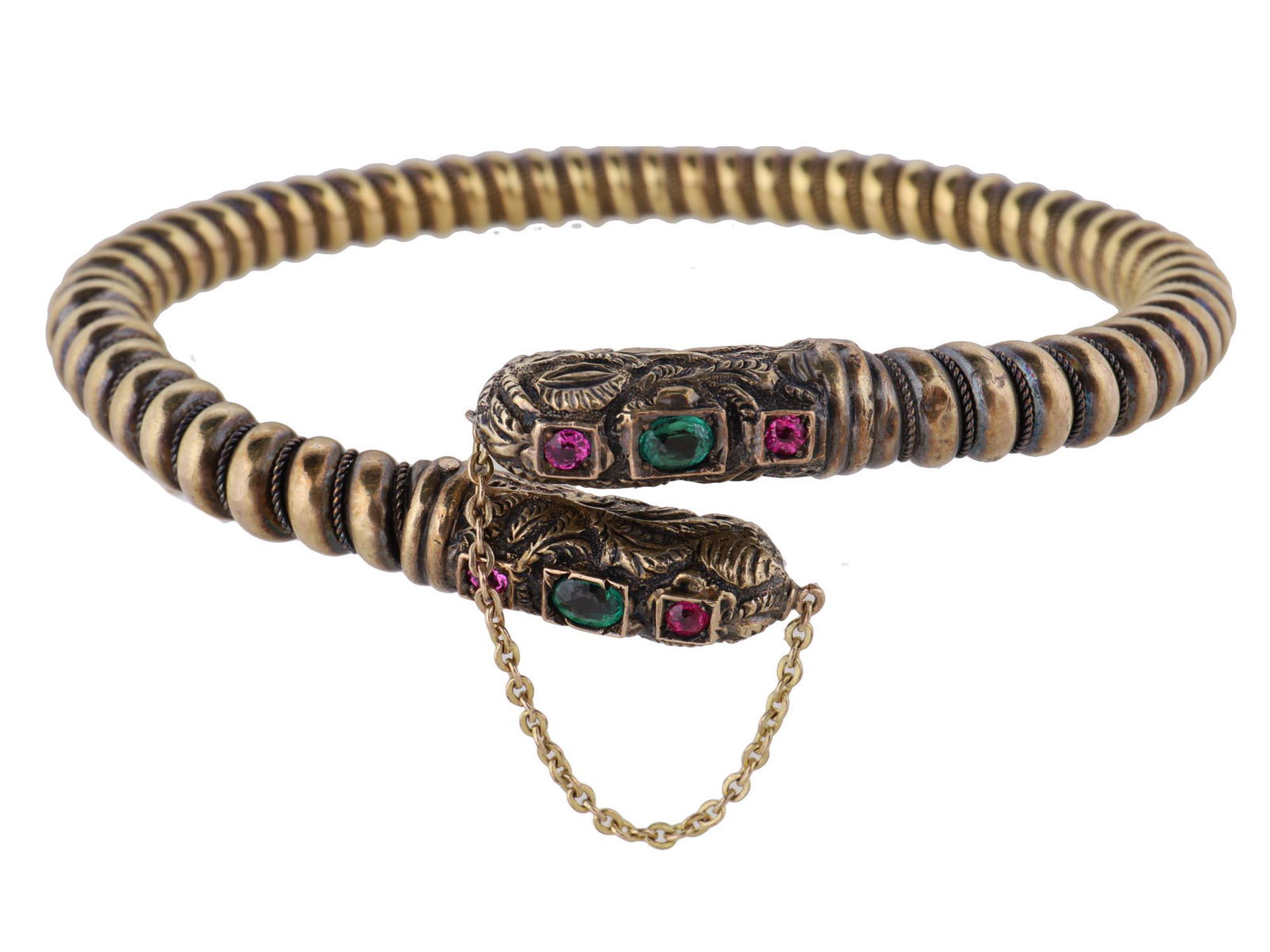 ANTIQUE 14K GOLD RUBY AND EMERALD CUFF BRACELET (1 of 3)