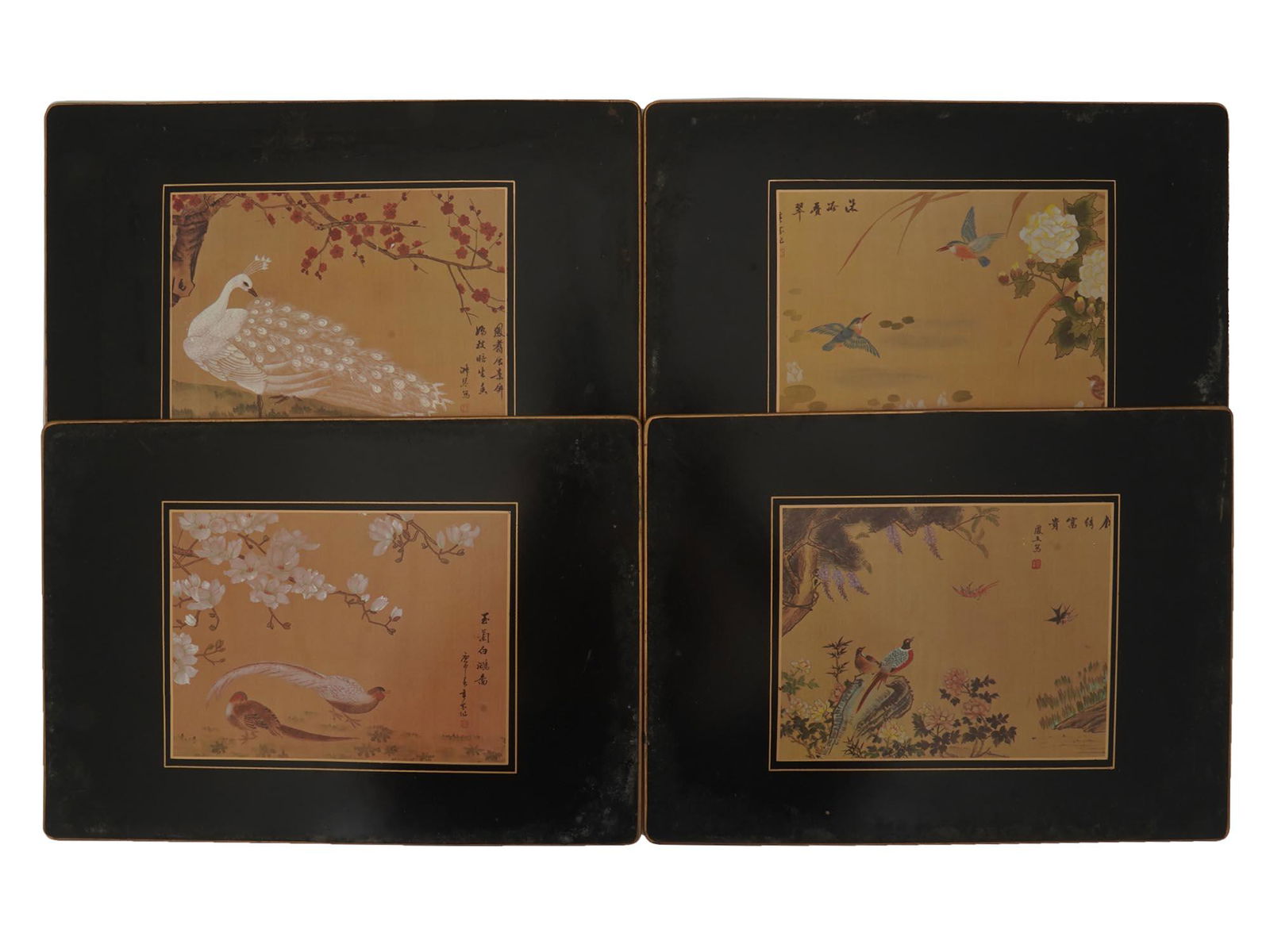 FOUR FRAMED ORIENTAL PRINTS OF BIRDS AND FLOWERS (1 of 10)