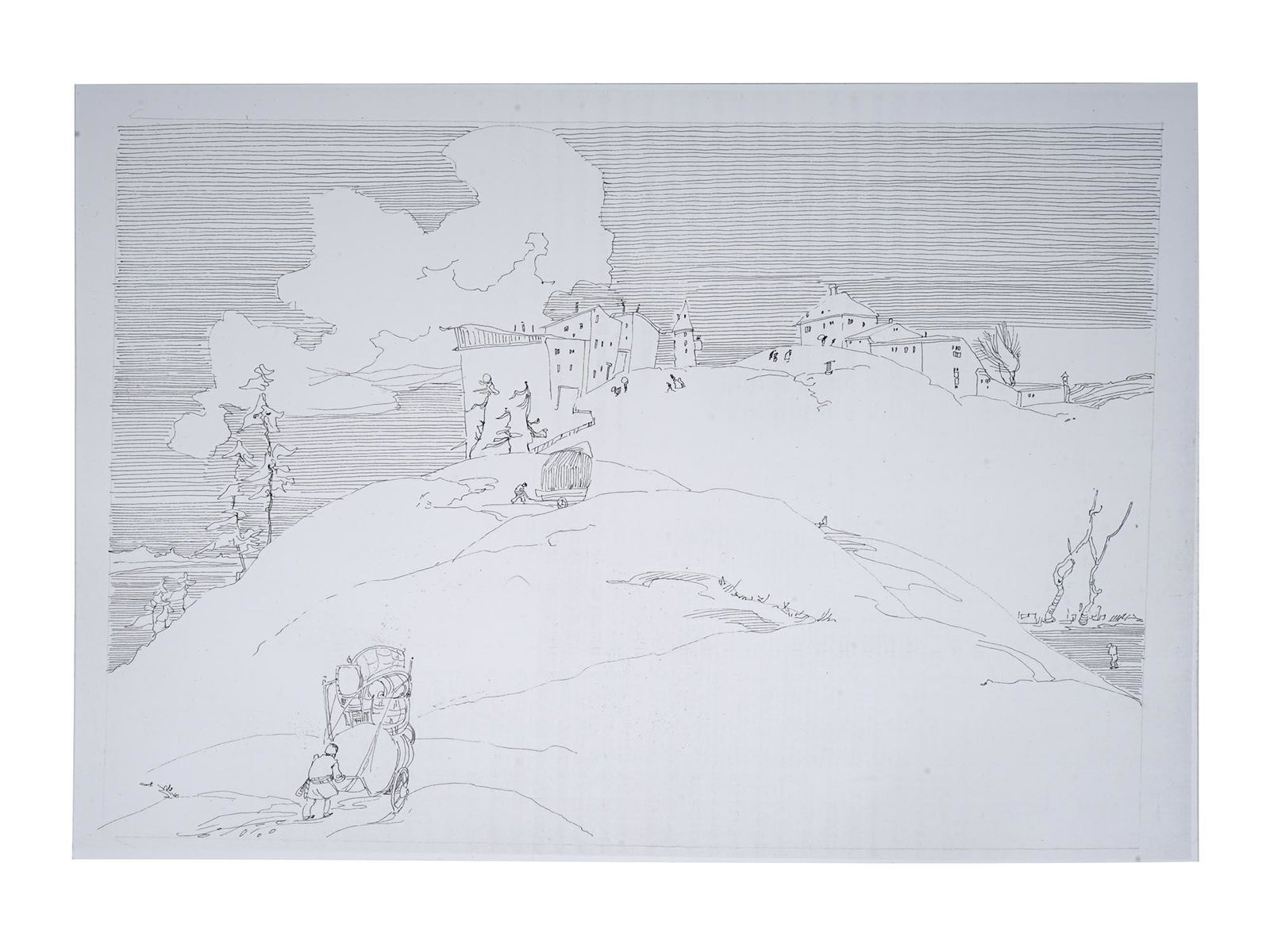 RUSSIAN SOVIET LITHOGRAPH BY BORIS SVESHNIKOV: Boris Petrovich Sveshnikov, Russian Soviet, 1927 to 1998, lithograph on paper, depicting a genre and landscape scenes. Circa: 1950s-1970s. Boris Petrovich Sveshnikov, is a Russian Nonconformist painte