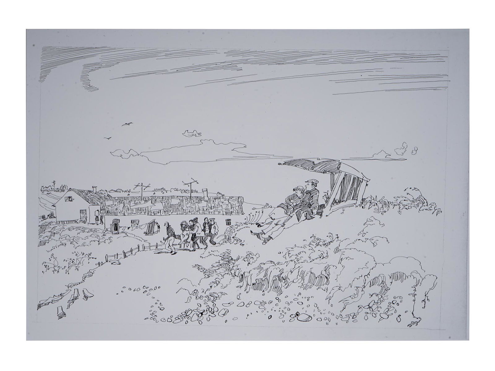 RUSSIAN SOVIET LITHOGRAPH BY BORIS SVESHNIKOV: Boris Petrovich Sveshnikov, Russian Soviet, 1927 to 1998, lithograph on paper, depicting a genre scene. Circa: 1950s-1970s. Boris Petrovich Sveshnikov, is a Russian Nonconformist painter, graphic arti