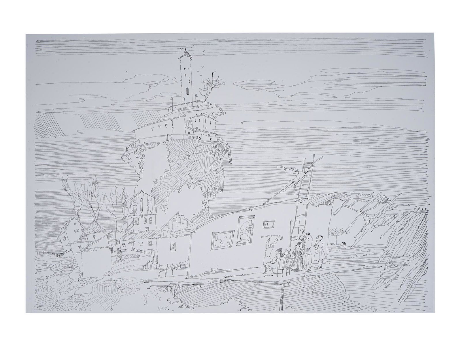 RUSSIAN SOVIET LITHOGRAPH BY BORIS SVESHNIKOV: Boris Petrovich Sveshnikov, Russian Soviet, 1927 to 1998, lithograph on paper, depicting a genre scene. Circa: 1950s-1970s. Boris Petrovich Sveshnikov, a Russian Nonconformist, graphic artist, and boo