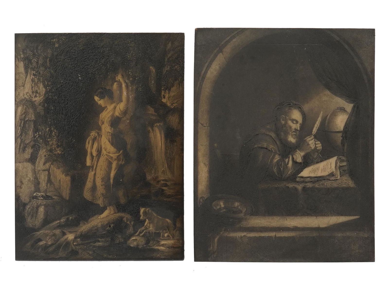 PAIR OF ANTIQUE 19TH CENT ENGRAVINGS ON COMPOSITE (1 of 8)