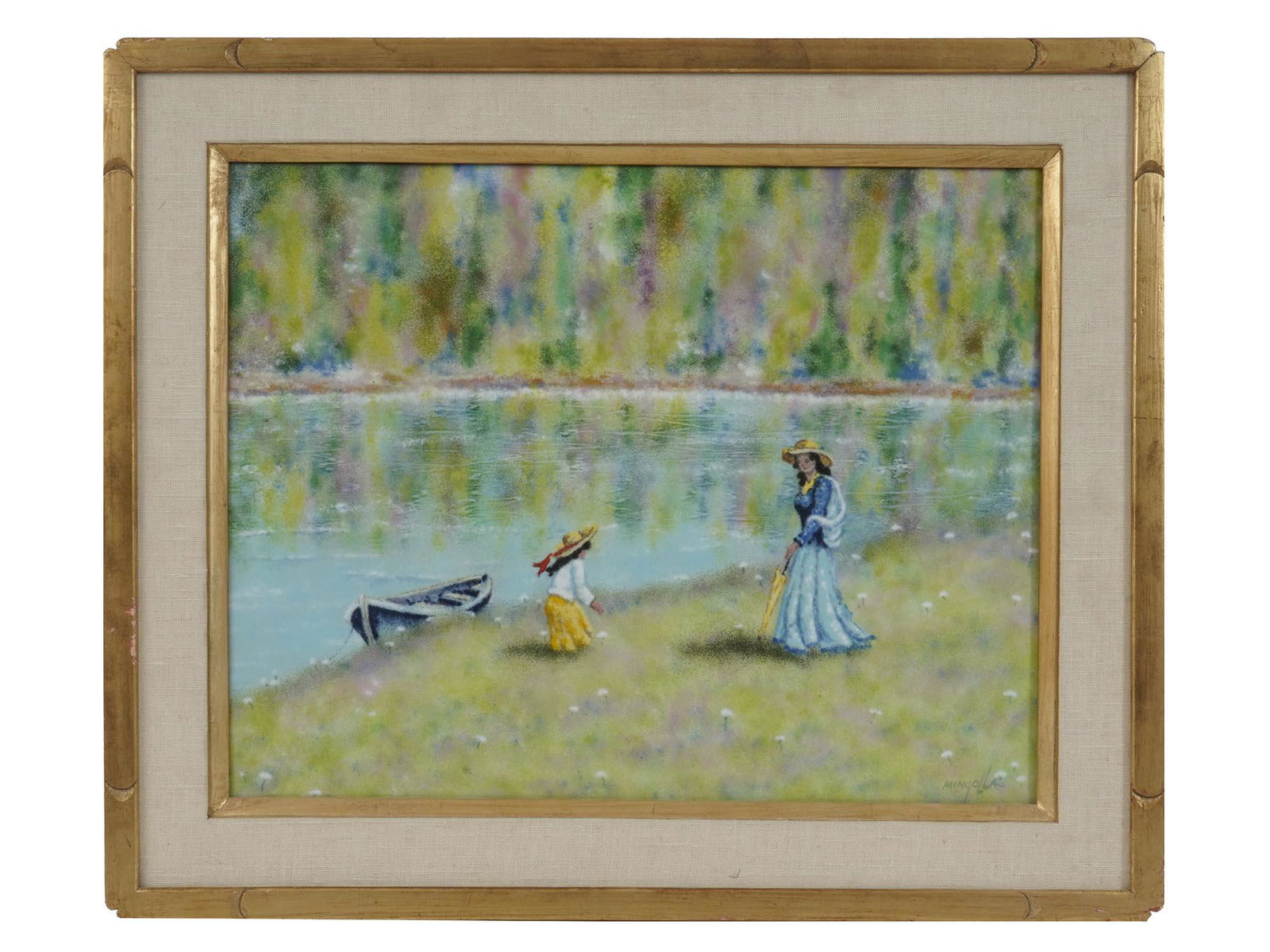 MID CENT PASTORAL ENAMEL PAINTING SIGNED MINGOLLA (1 of 6)