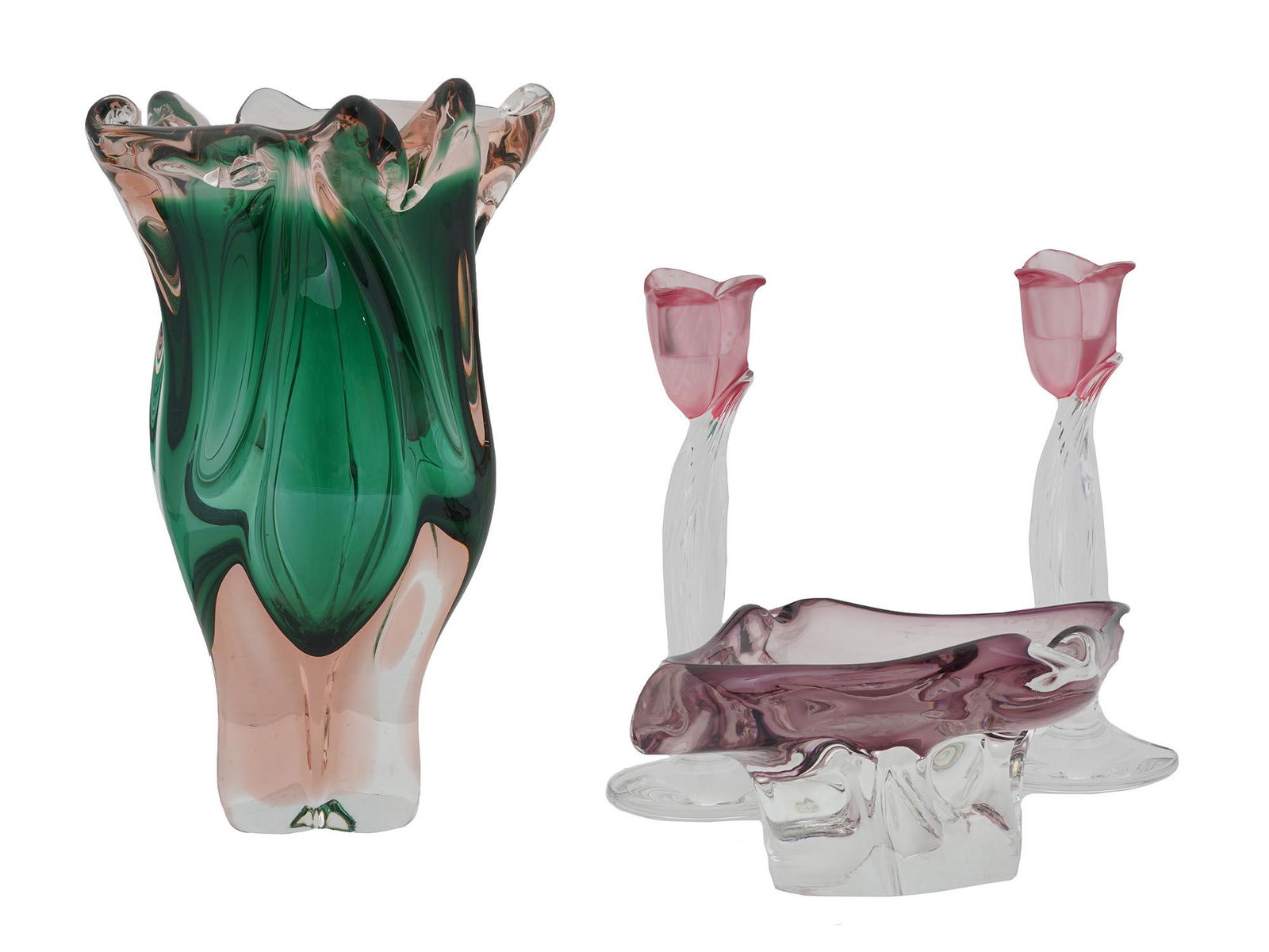 BOHEMIAN ART GLASS VASE, ASHTRAY AND CANDLESTICKS (1 of 11)