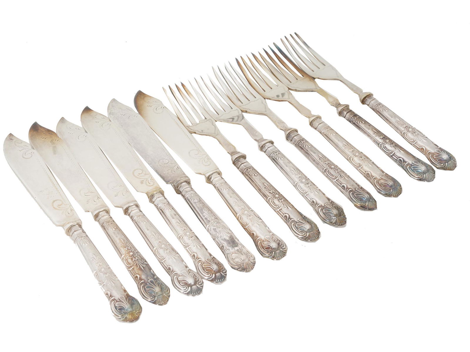 ANTIQUE BRITISH SILVER PLATED FORKS KNIVES SET (1 of 10)