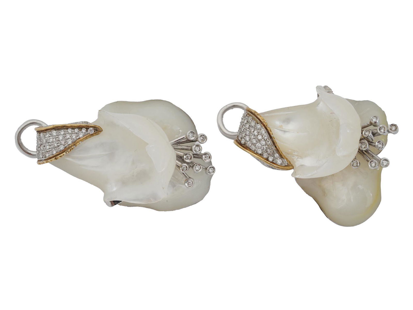 18K GOLD MOTHER OF PEARL EARRINGS WITH DIAMONDS (1 of 9)
