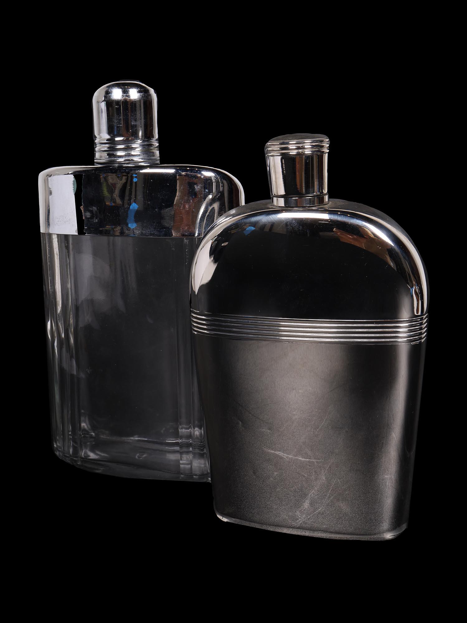 VINTAGE SILVER PLATED GLASS WHISKEY FLASKS (1 of 11)