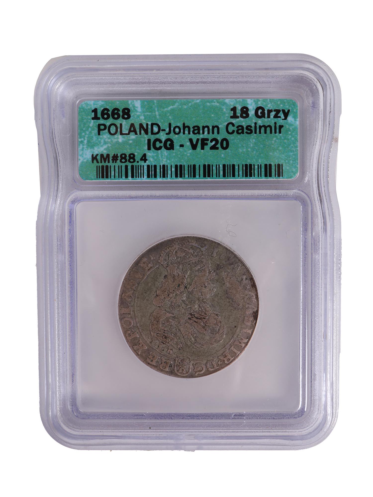POLAND JOHANN CASIMIR 1668 18 GROSZY SILVER COIN (1 of 6)