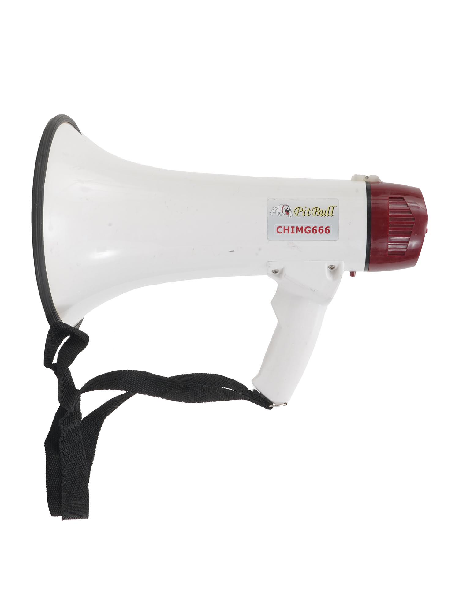 PITBULL CHIMG666 MEGAPHONE BULLHORN SPEAKER: An MSS 30 watt power megaphone with external microphone loud speaker. Bears original paper labels. Coaches Megaphones, Sports And Outdoors, Cheerleading Equipment. Dimensions: L 13 3/8 in. All measure