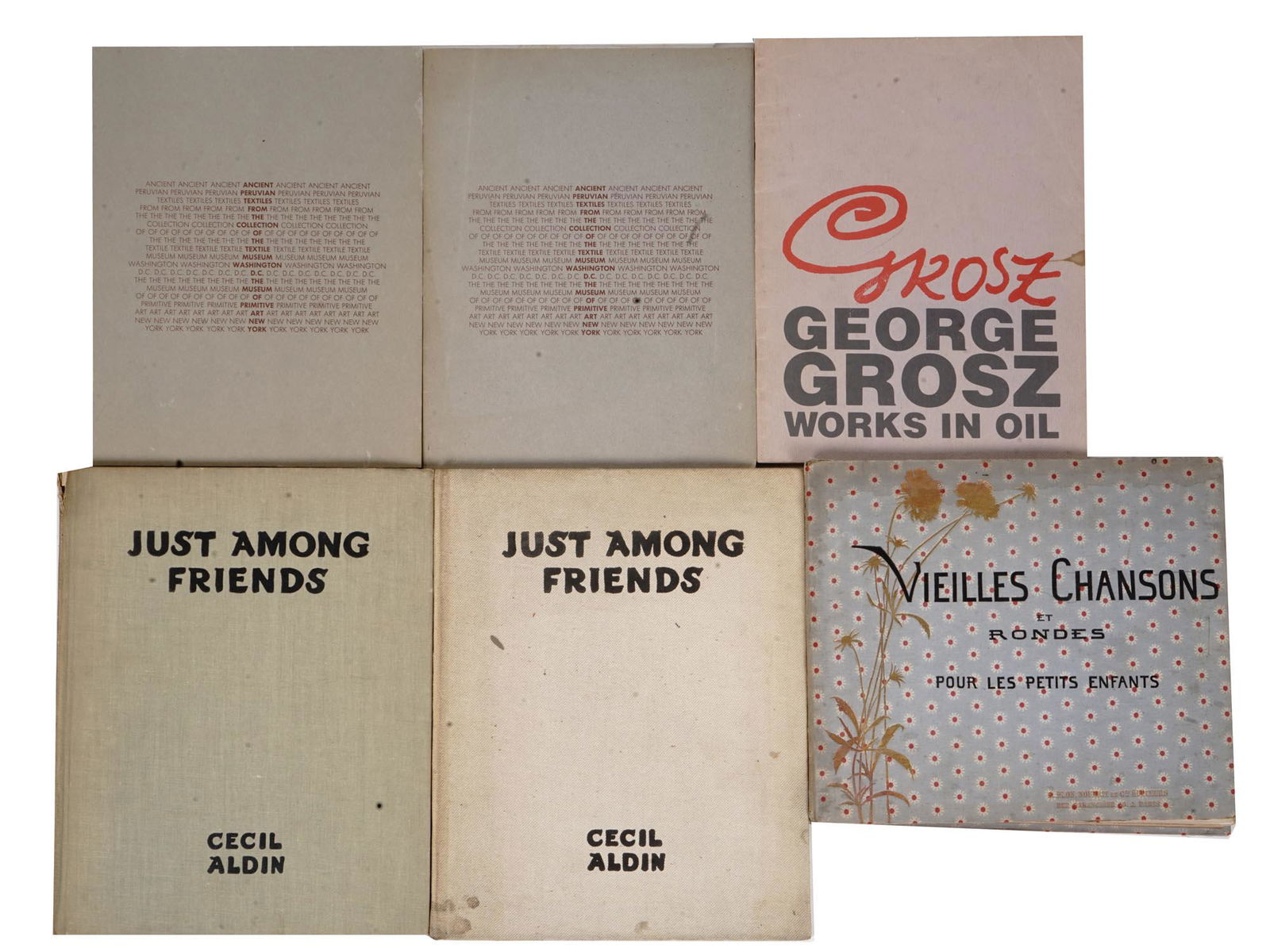 6 ART BOOKS AND CATALOGS GEORGE GROSZ CECIL ALDIN: A lot of six mid-century art books and exhibition catalogs. Cecil Aldin, Just Among Friends, Pages From My Sketch Books, in two volumes, 1934, 1935. George Grosz, Works in Oil, catalog for the 1977 ex