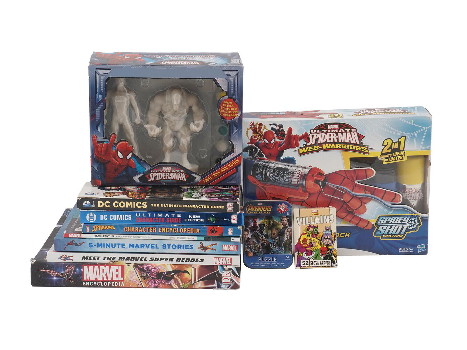 LOT OF MARVEL DC SUPERHERO GUIDE BOOKS AND TOYS (1 of 11)