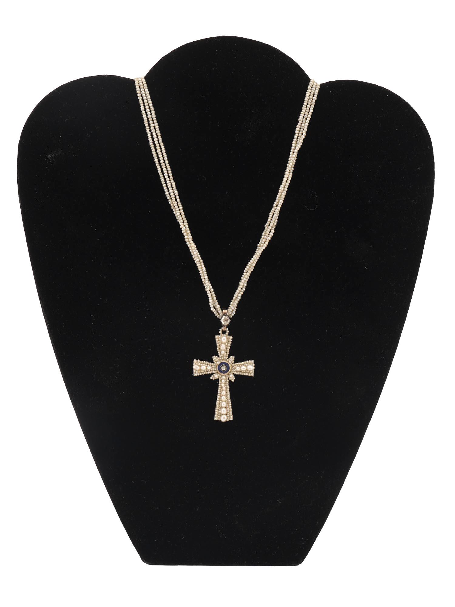 ANTIQUE RUSSIAN PEARL AND DIAMOND CROSS PENDANT (1 of 3)