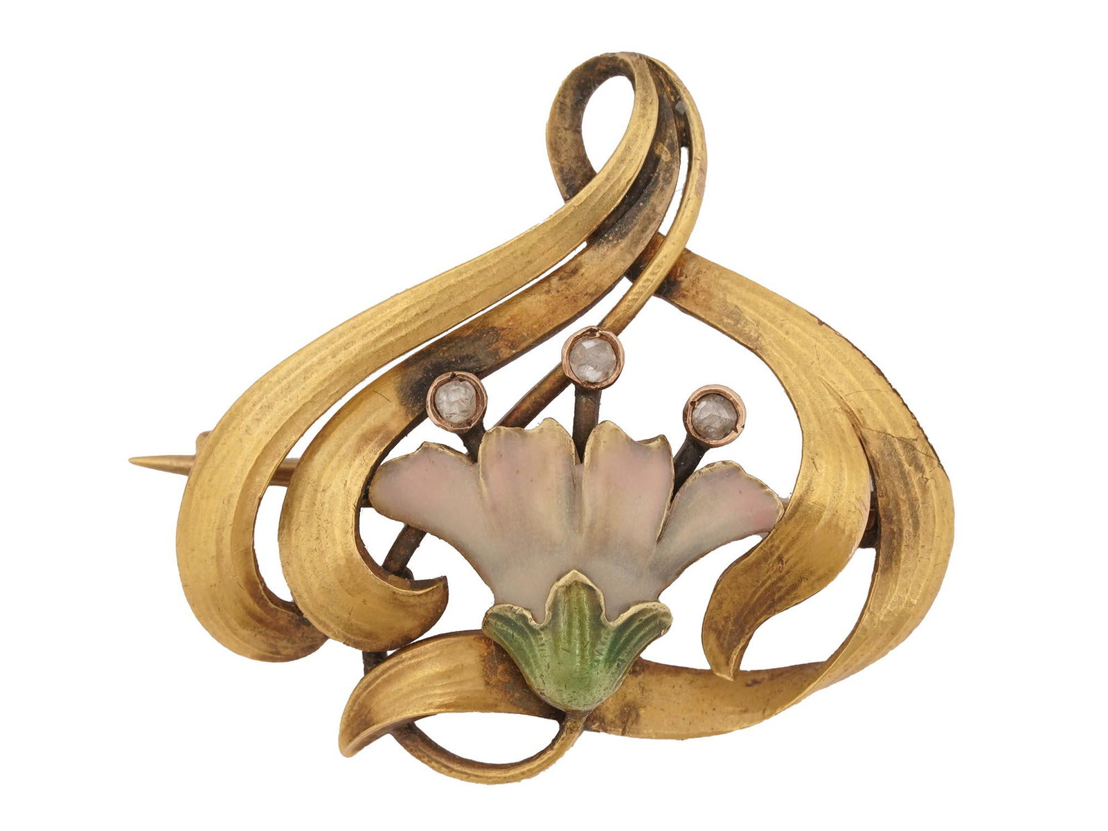 ART NOUVEAU RUSSIAN GOLD AND DIAMONDS FLOWER PIN (1 of 3)
