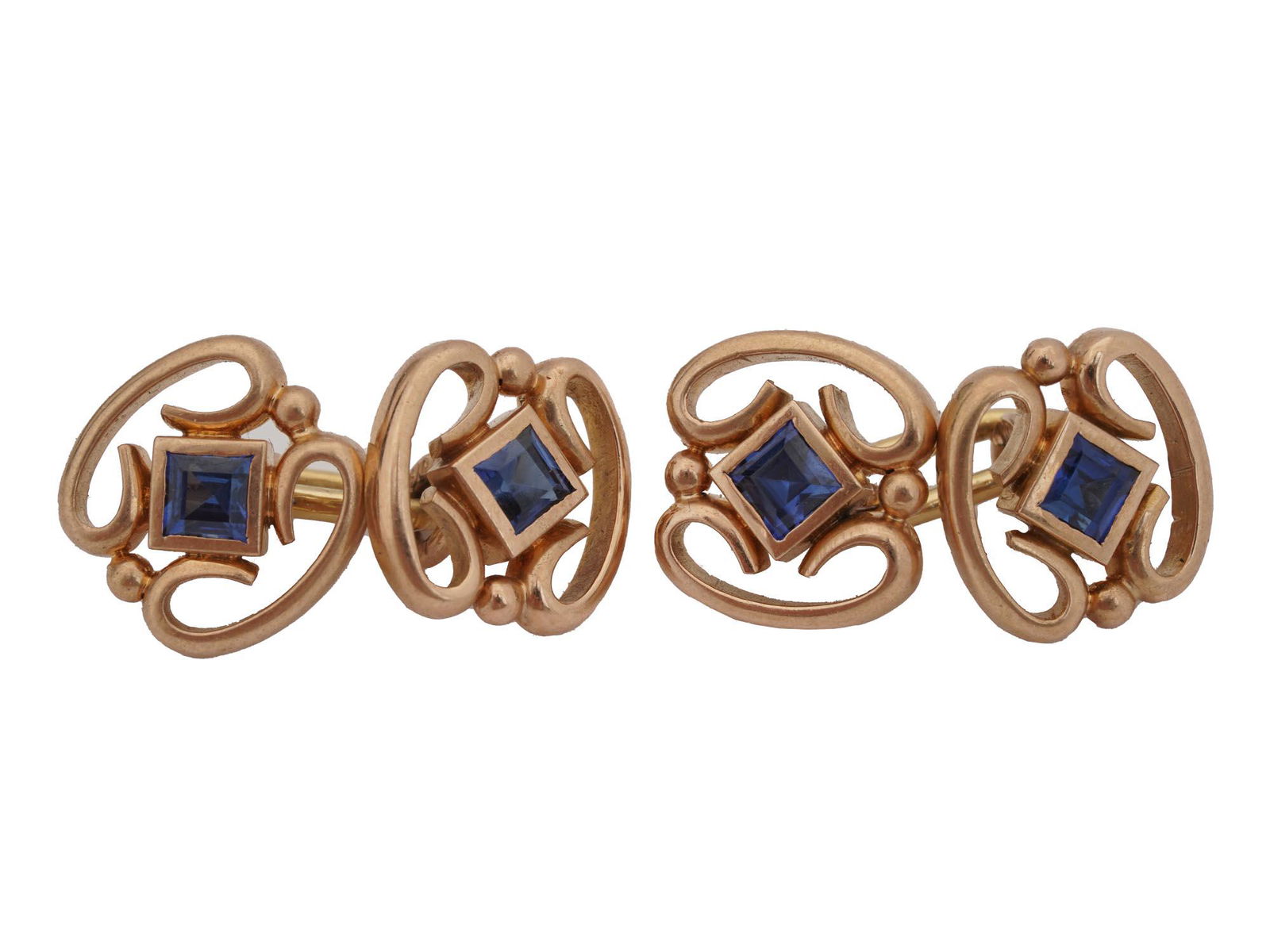 RUSSIAN 14K GOLD CUFFLINKS SET WITH SAPPHIRES (1 of 6)