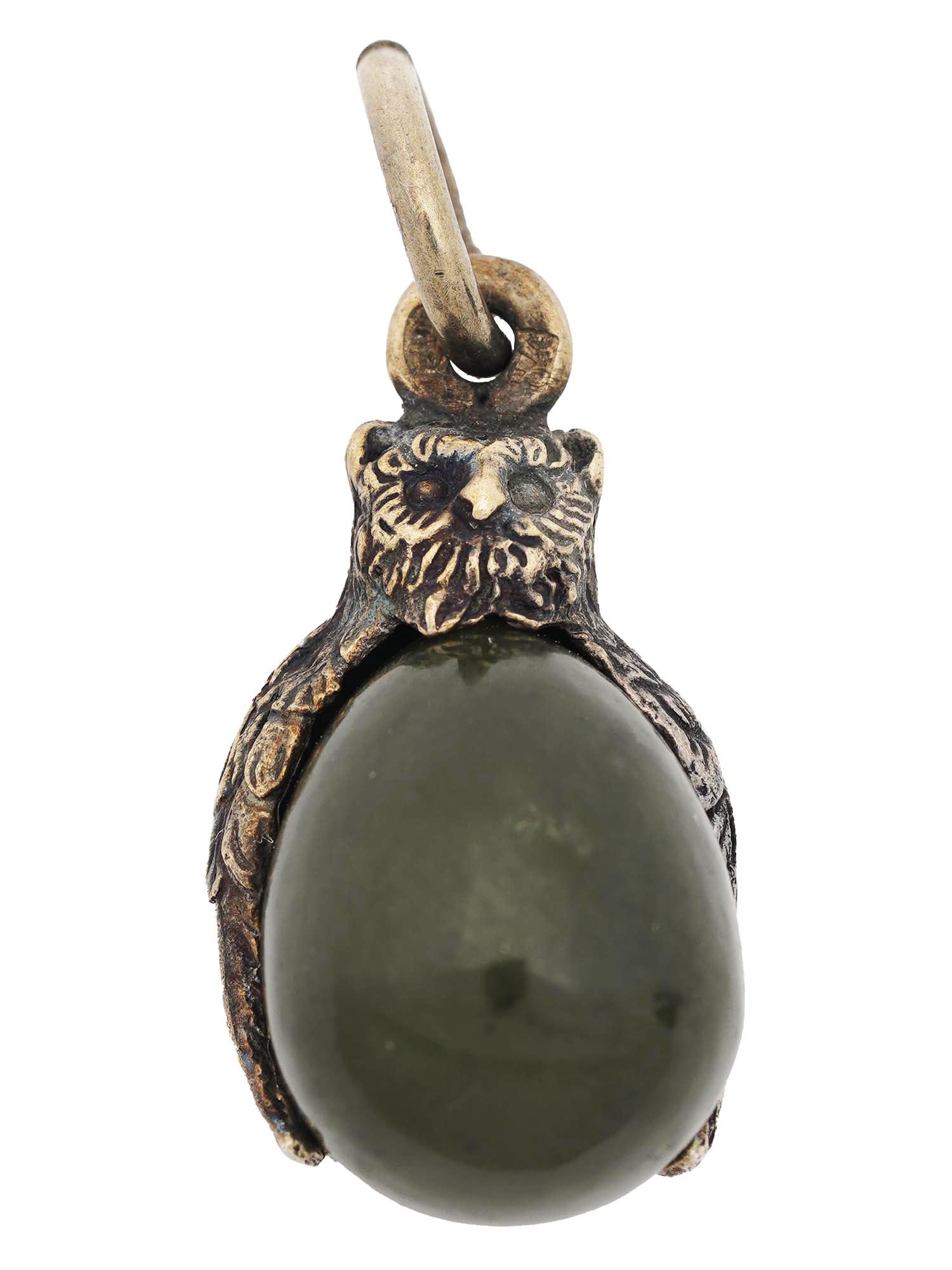 RUSSIAN NEPHRITE AND GILT SILVER OWL EGG PENDANT (1 of 3)