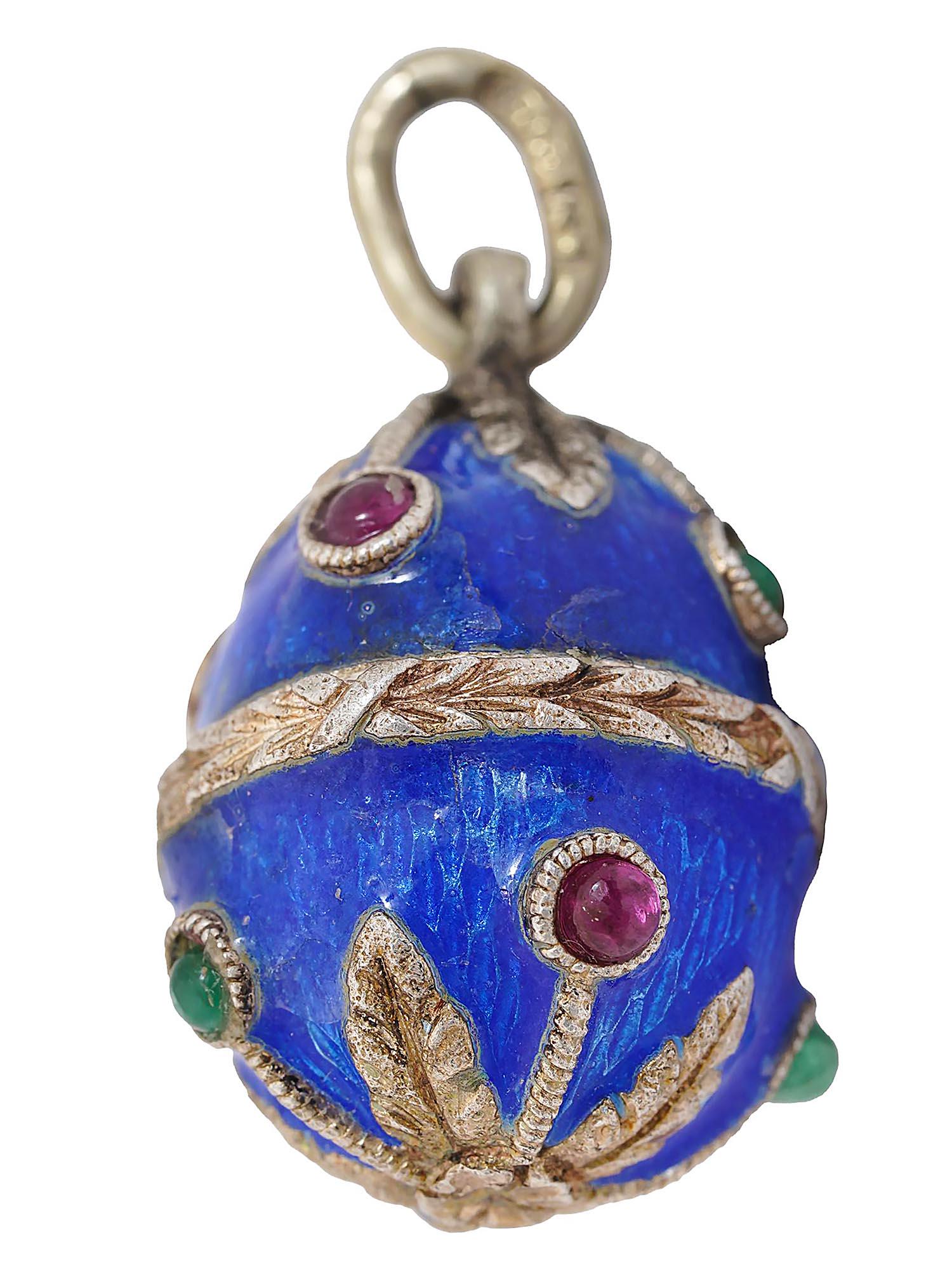 RUSSIAN SILVER ENAMEL EGG PENDANT WITH GEMSTONES (1 of 4)
