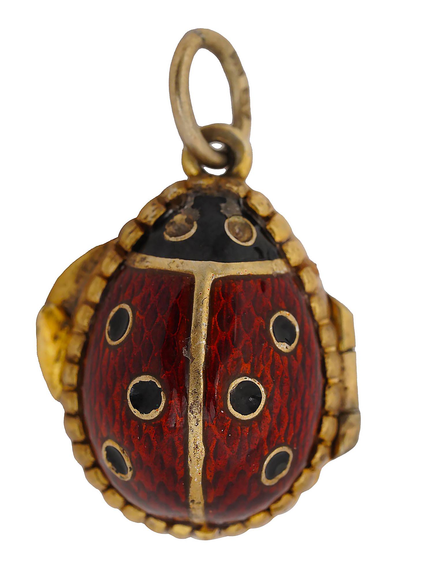 RUSSIAN SILVER ENAMEL LADYBUG EGG LOCKET PENDANT (1 of 3)