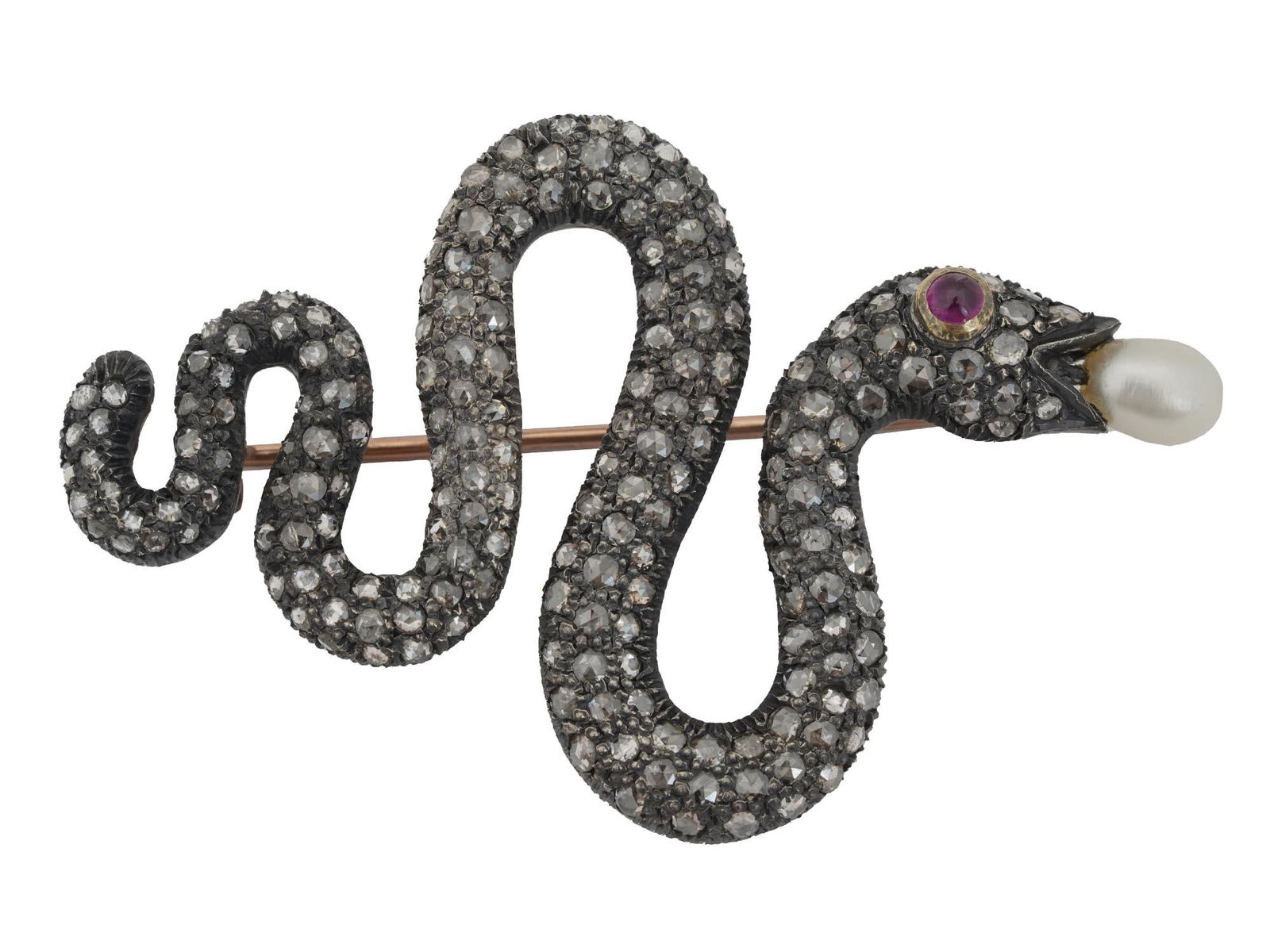 RUSSIAN GOLD DIAMOND SAPPHIRE EYE SNAKE BROOCH (1 of 7)