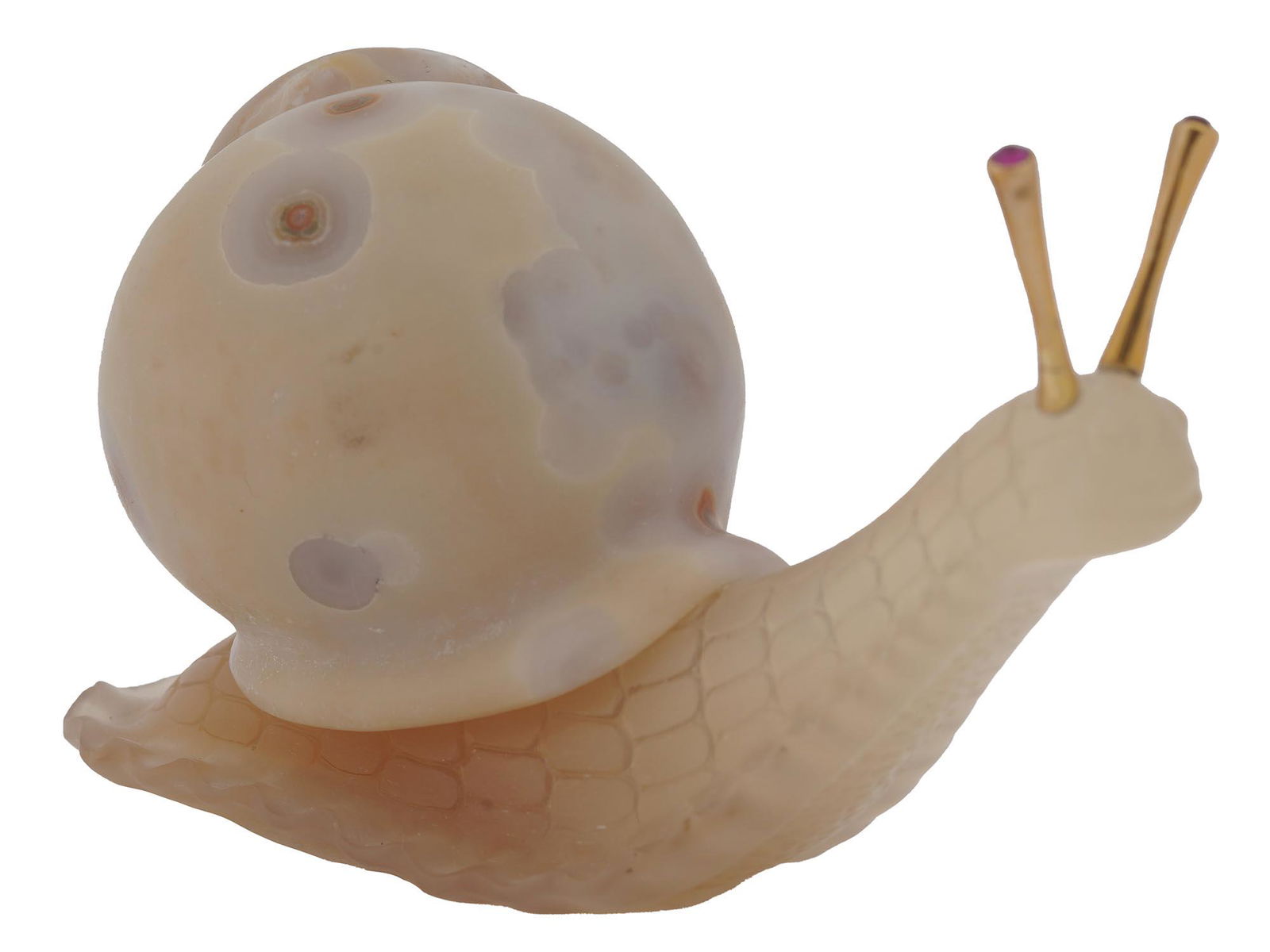 RUSSIAN CARVED AGATE FIGURE OF SNAIL W. RUBY EYES (1 of 3)