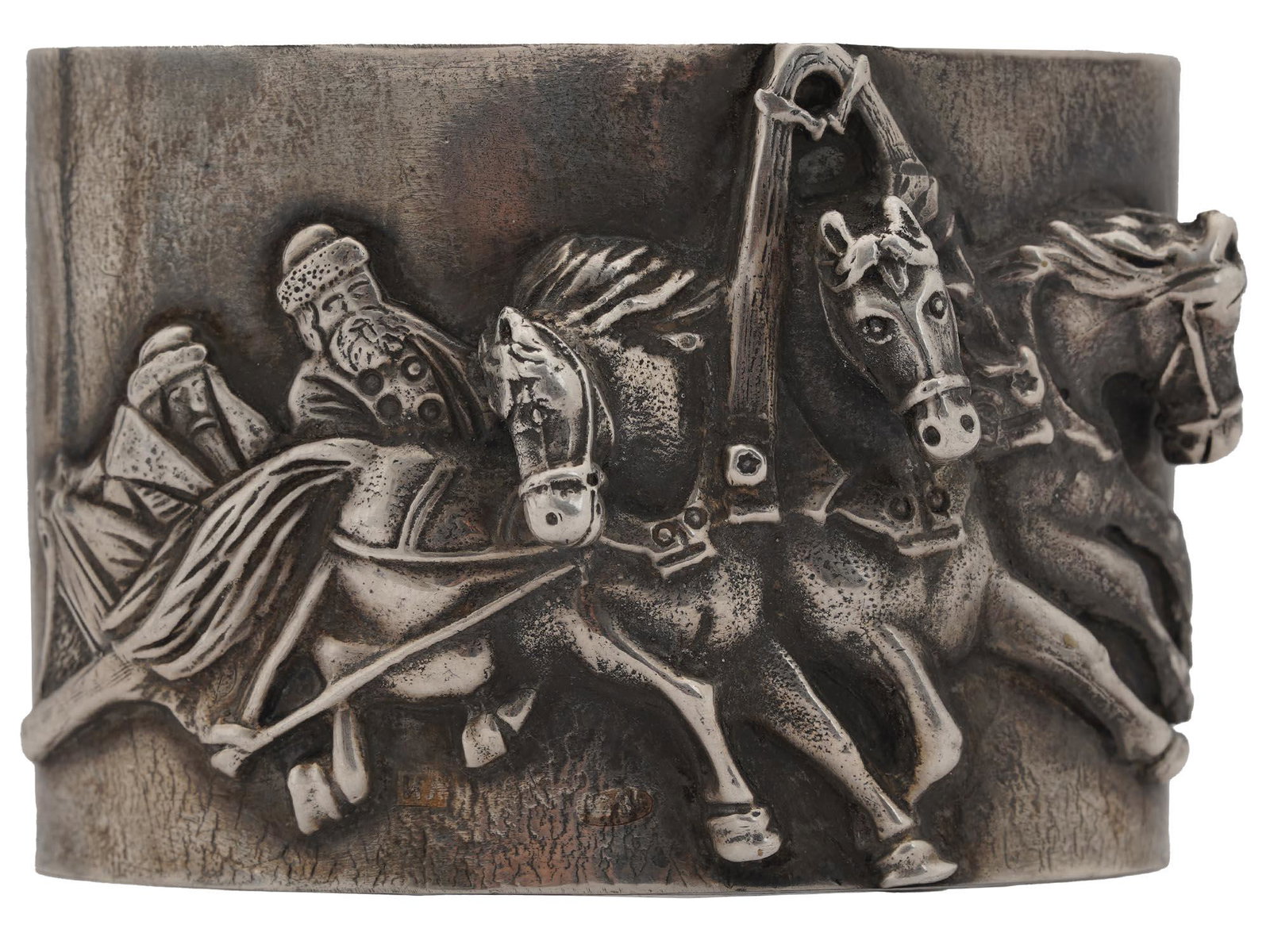 RUSSIAN SILVER REPOUSSE NAPKIN RING WITH HORSES (1 of 3)