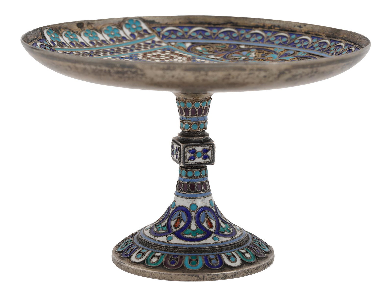 RUSSIAN SILVER CLOISONNE ENAMEL FOOTED CANDY DISH (1 of 3)