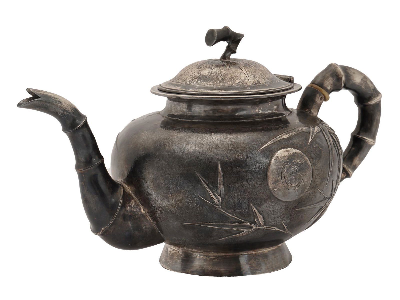 ANTIQUE JAPANESE SILVER BAMBOO DECORATED TEAPOT (1 of 4)