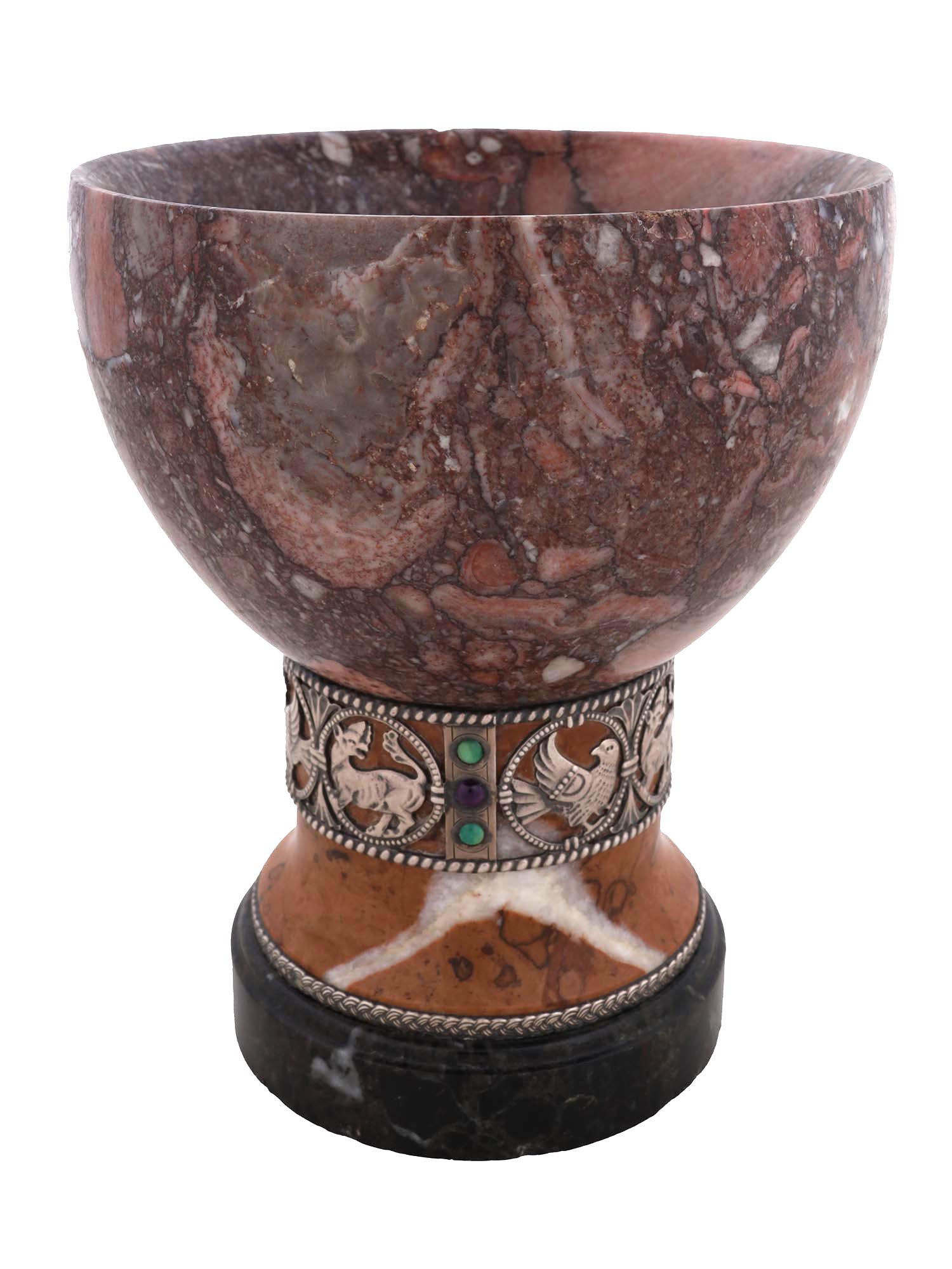 RUSSIAN CARVED STONE SILVER ORNAMENTAL CUP (1 of 9)