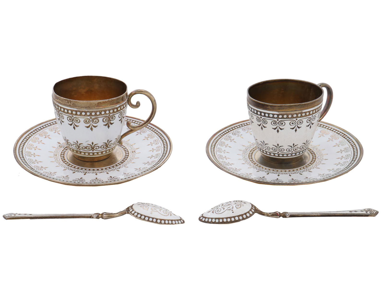 NORWEGIAN SILVER ENAMEL CUPS, SAUCERS AND SPOONS (1 of 7)