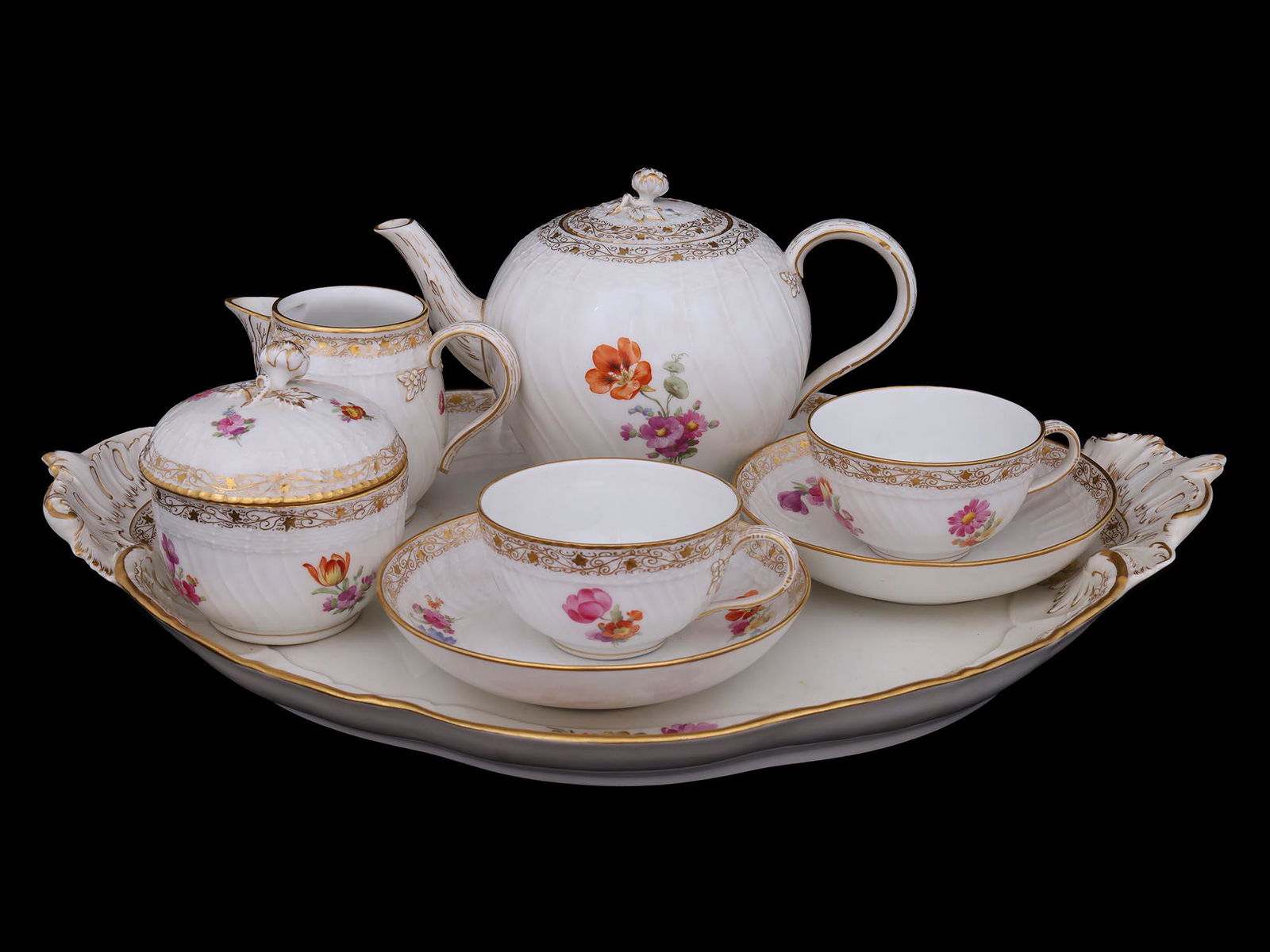 ANTIQUE GERMAN WHITE PORCELAIN TEA SET ON TRAY (1 of 10)