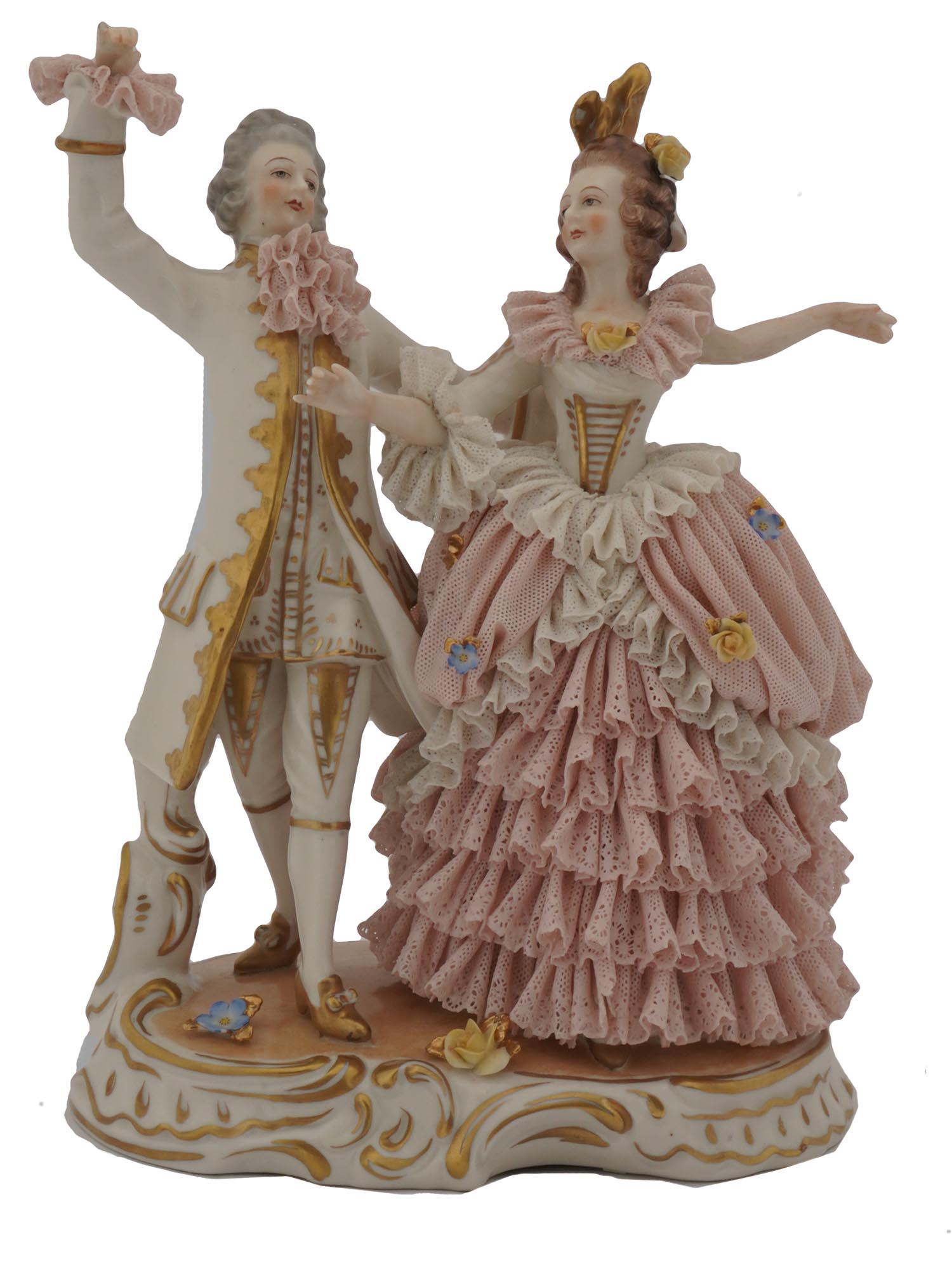 DRESDEN PORCELAIN FIGURAL GROUP WITH NATURAL LACE (1 of 6)