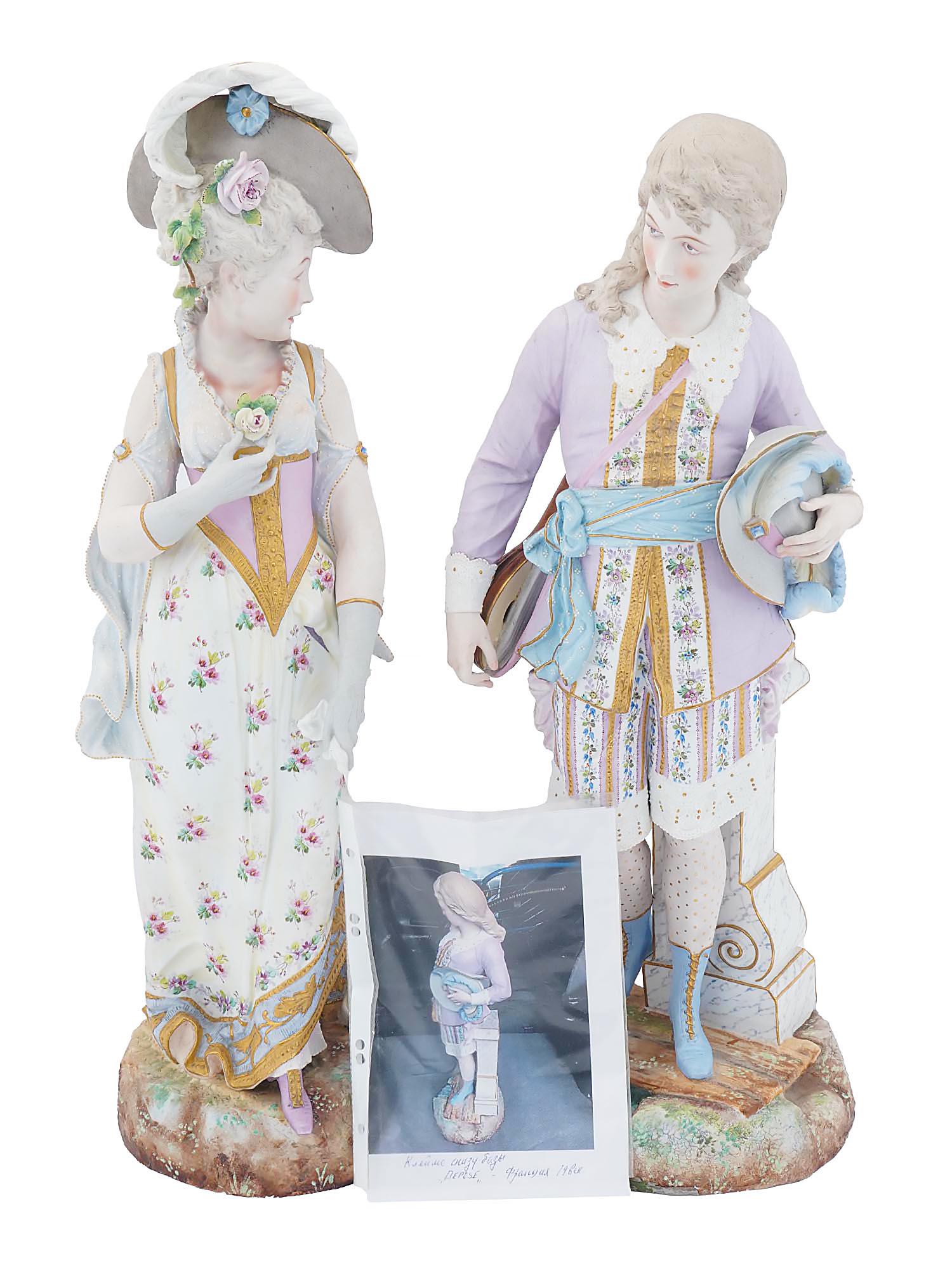TWO ANTIQUE FRENCH DEPOSE PORCELAIN FIGURINES (1 of 9)