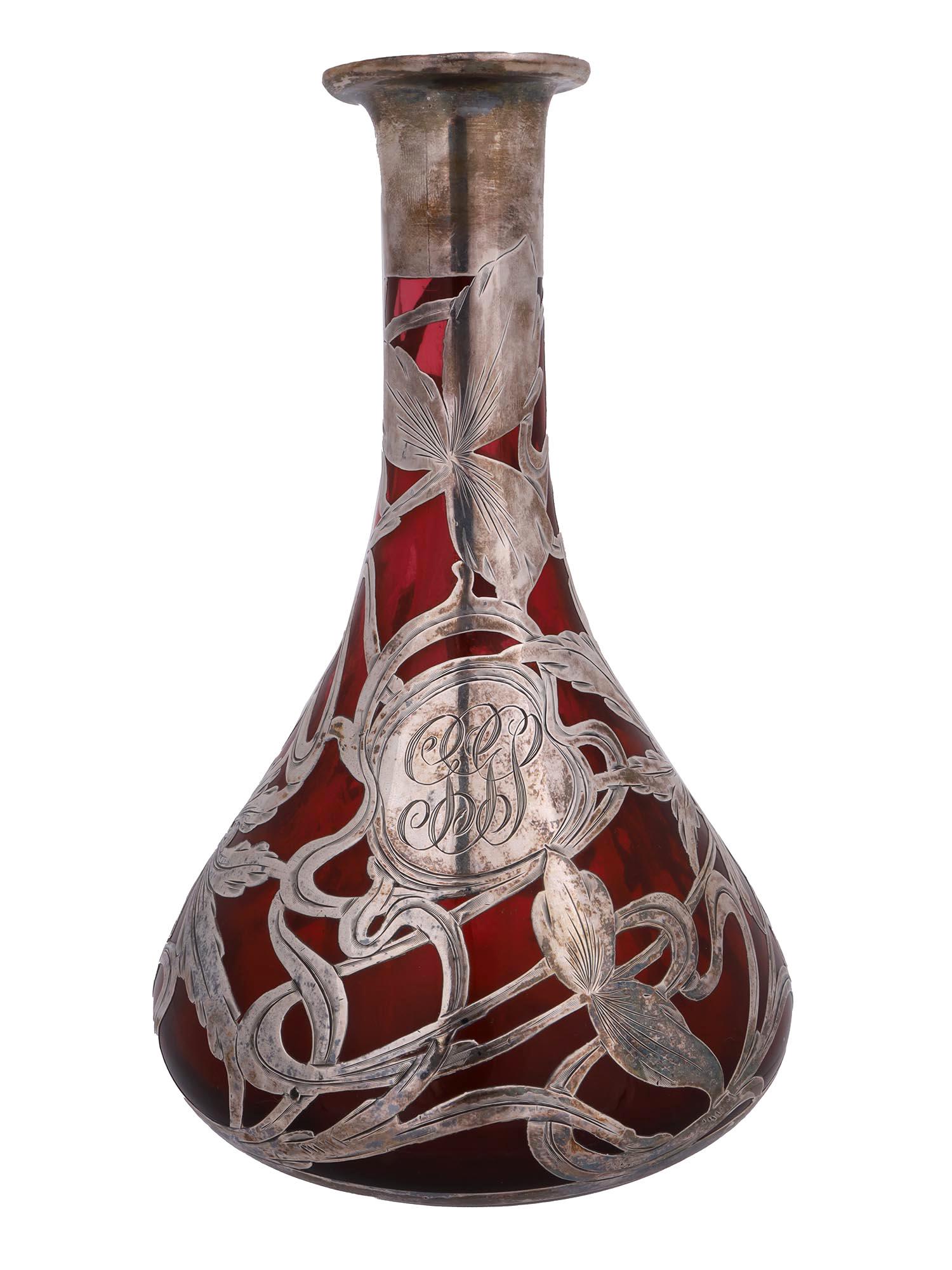 ANTIQUE AMERICAN SILVER OVER RUBY RED GLASS VASE (1 of 10)