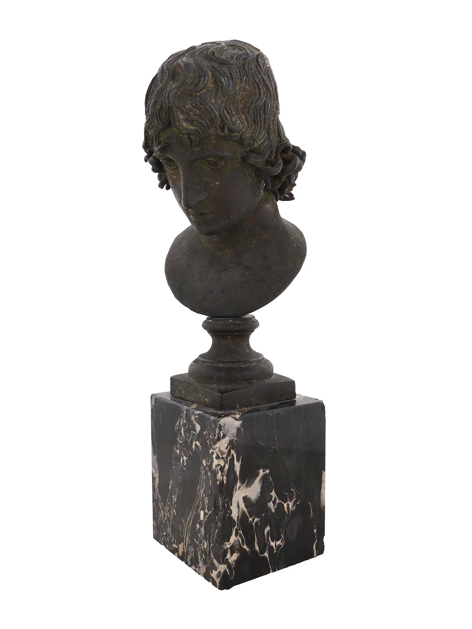 ANTIQUE BRONZE SCULPTURE BUST OF AN EPHEBE 19TH C (1 of 10)