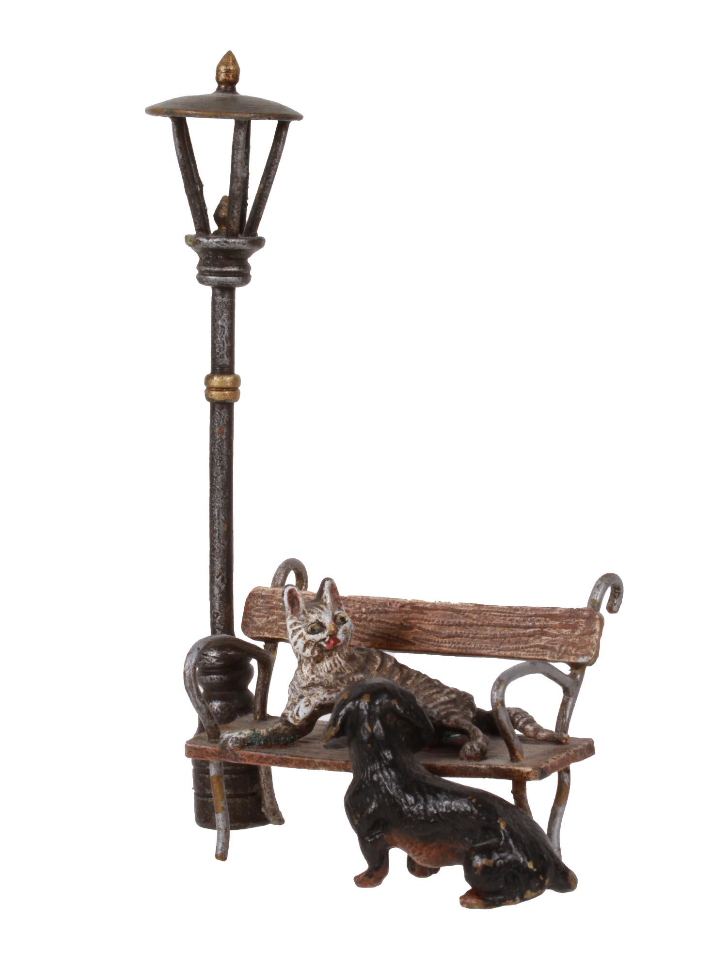 ANTIQUE AUSTRIAN BERGMAN BRONZE CAT AND DOG SCENE (1 of 8)