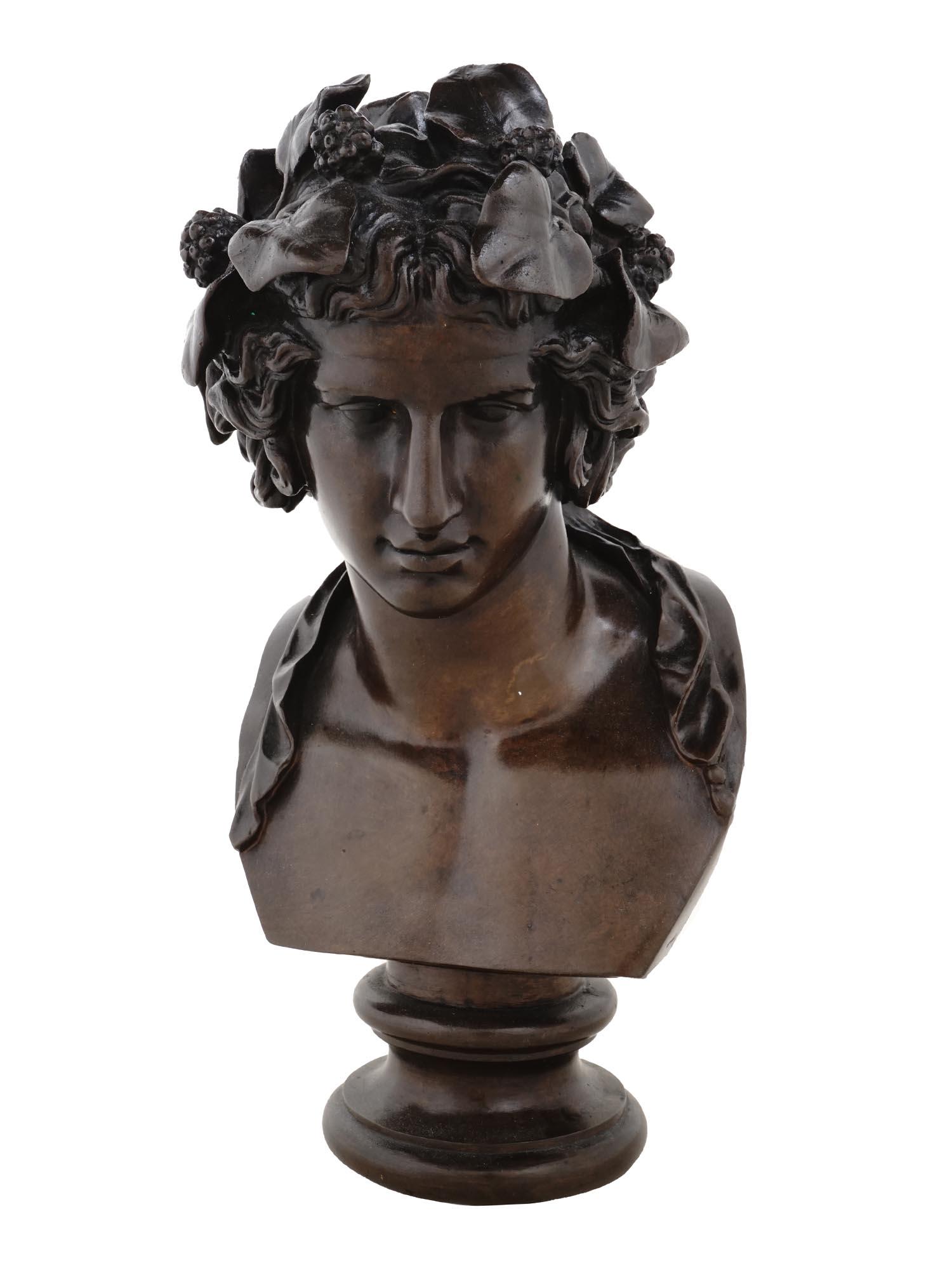ANTIQUE 19TH C. FRENCH BRONZE BUST OF DIONYSUS (1 of 9)