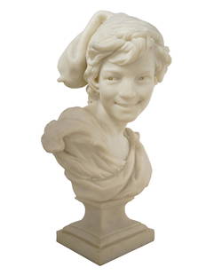 LE RIEUR NAPOLITAIN AFTER JEAN-BAPTISTE CARPEAUX: A very fine bust depicting the Happy Neapolitan, after Jean-Baptiste Carpeaux, French, 1827 to 1875. Signed to the base: JB. Carpeaux, stamped: PROPRIETE CARPEAUX and ATELIER DEPOT, AUTEUIL PARIS, 74