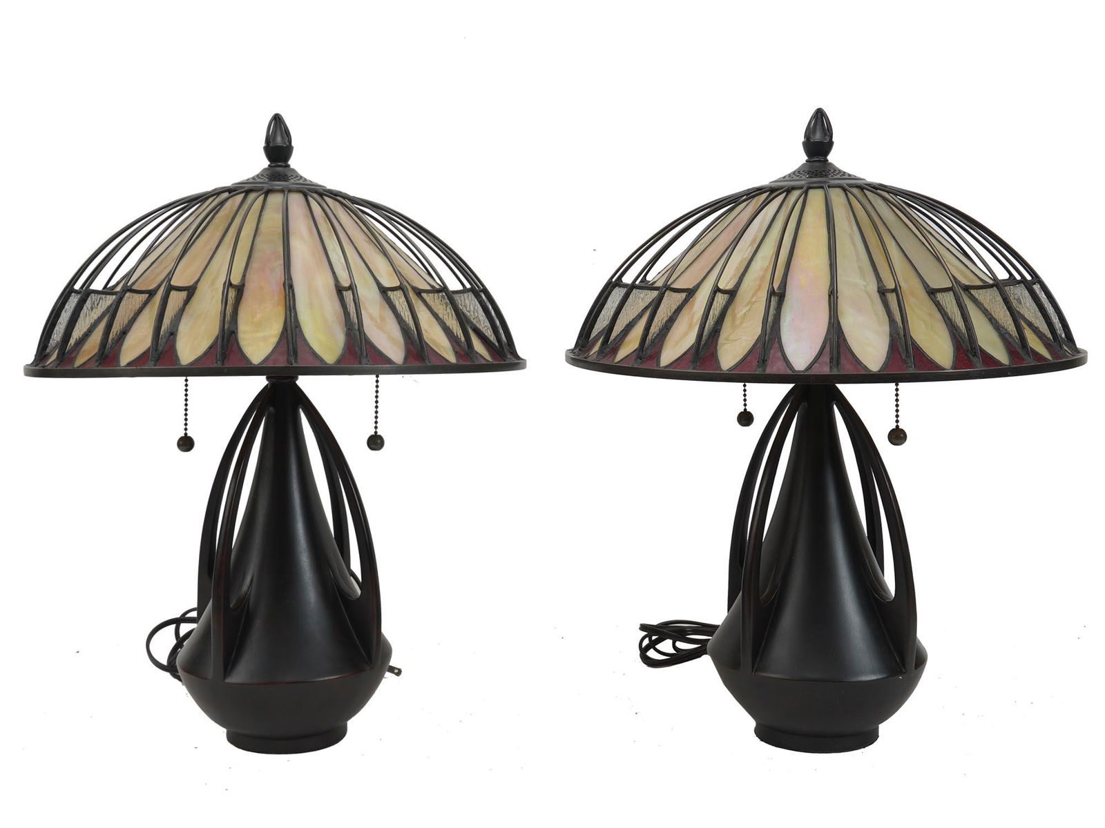 PAIR OF TIFFANY STYLE STAINED GLASS TABLE LAMPS (1 of 5)