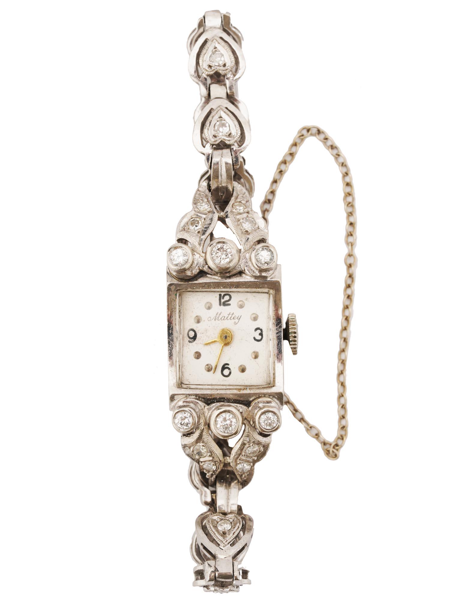 ANTIQUE ART DECO MATTEY 14K GOLD DIAMOND WATCH (1 of 2)