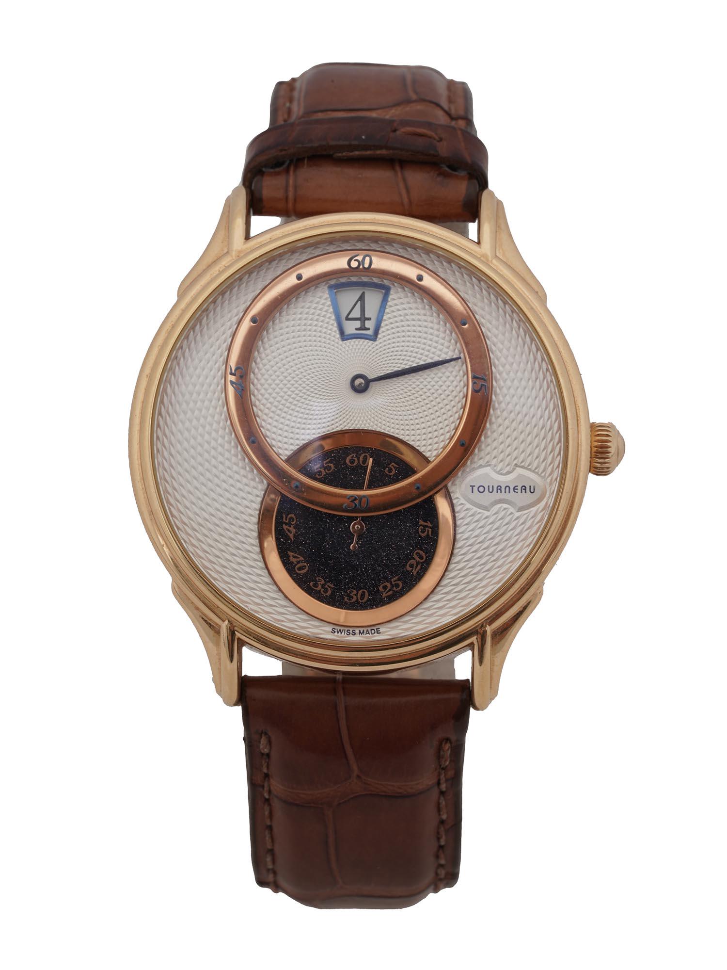 18K GOLD AUTOMATIC AUTO JUMP HOUR TOURNEAU WATCH (1 of 8)