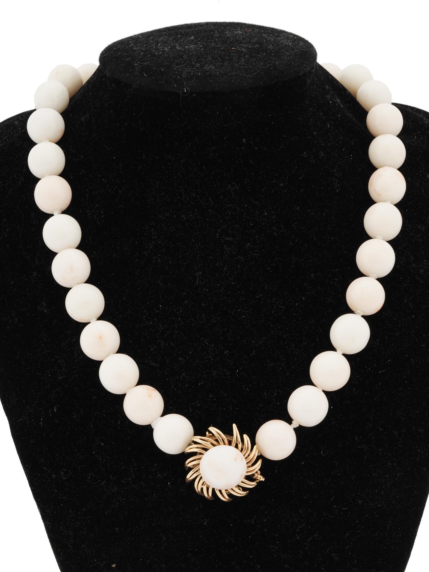 14K GOLD AND WHITE CORAL BEADED SUN NECKLACE (1 of 3)