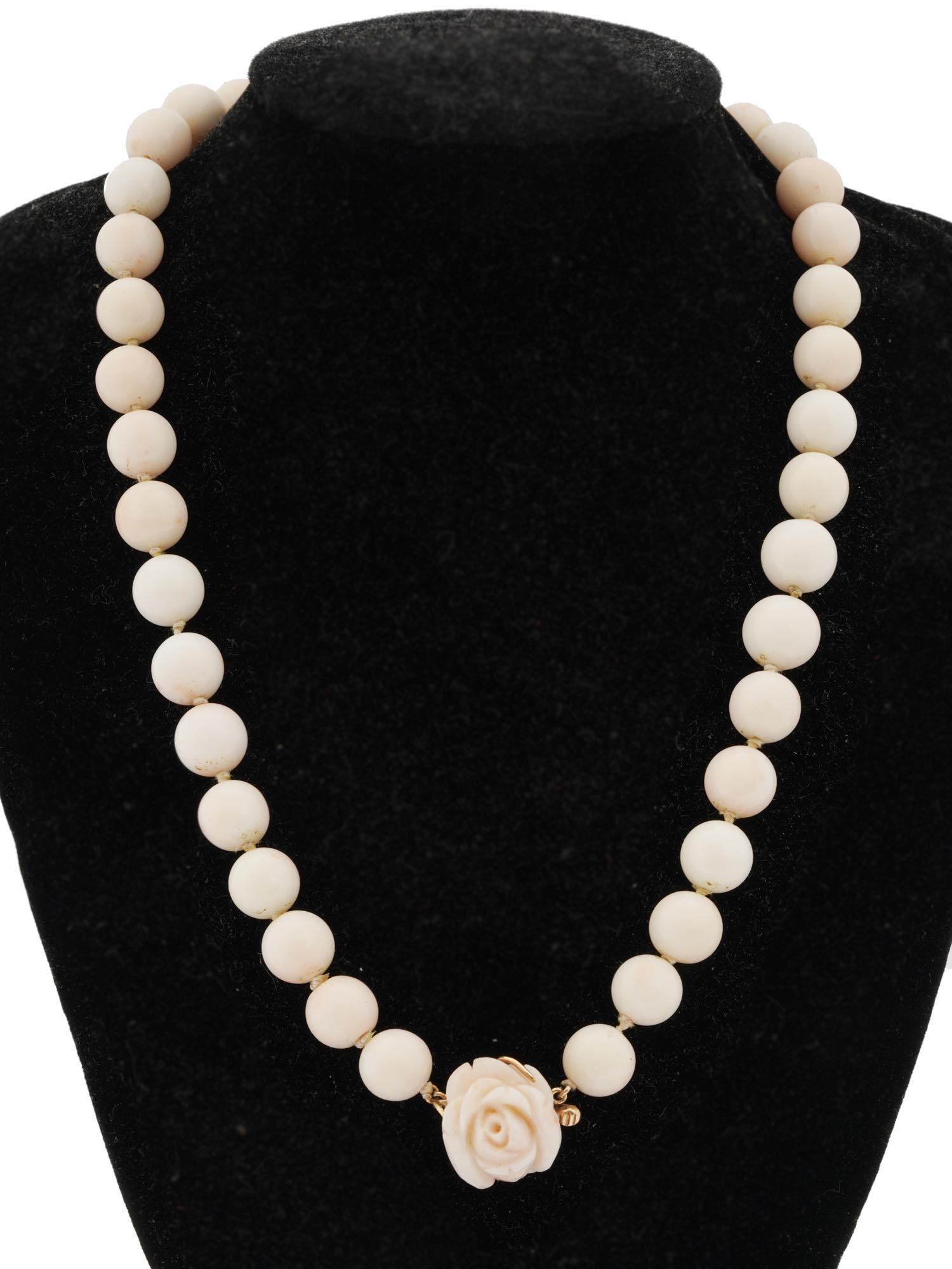 14K GOLD AND CARVED WHITE CORAL BEADED NECKLACE (1 of 3)