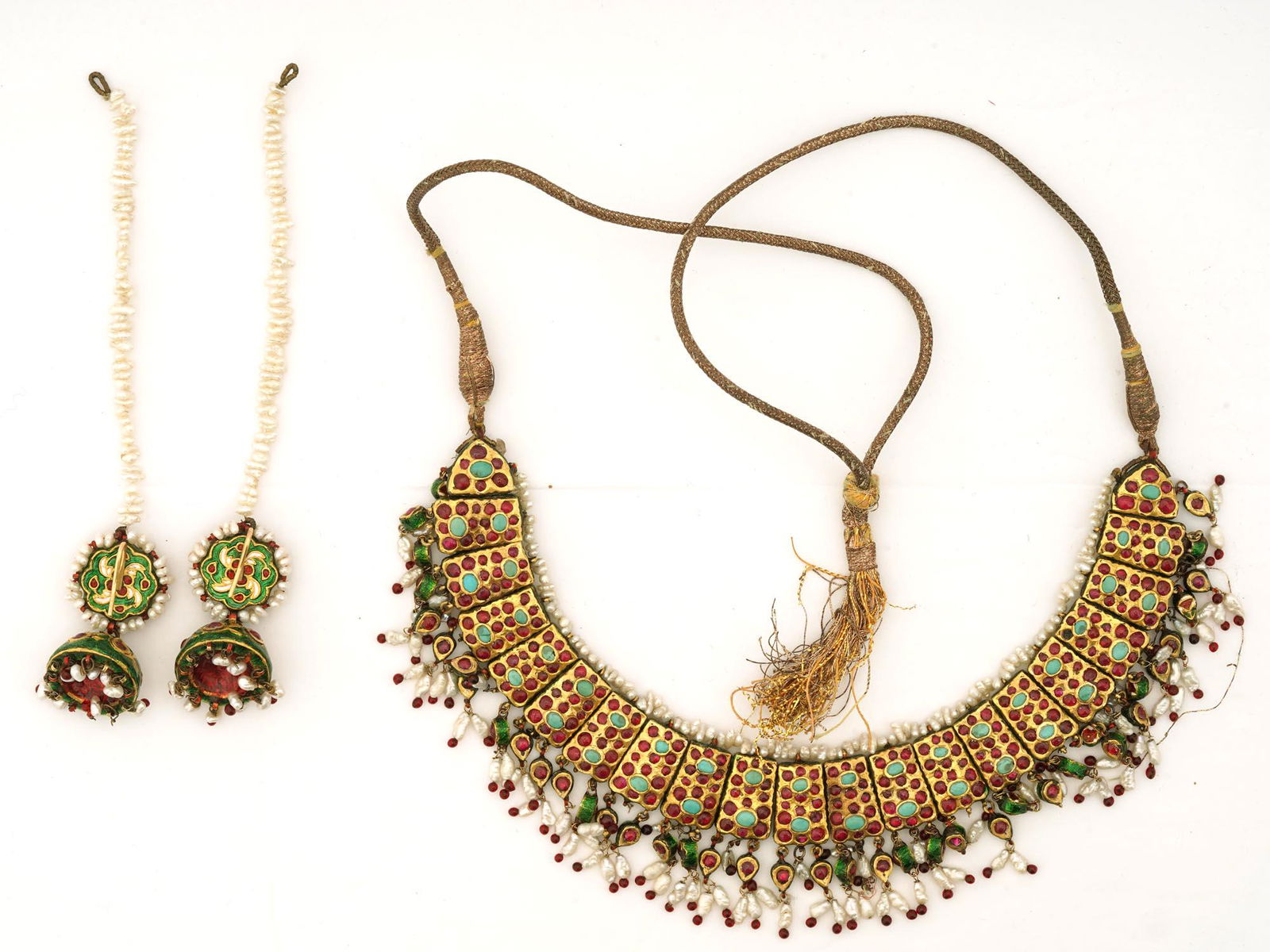 18K GOLD PEARL RUBY AND ENAMEL HEADDRESS JEWELRY (1 of 3)